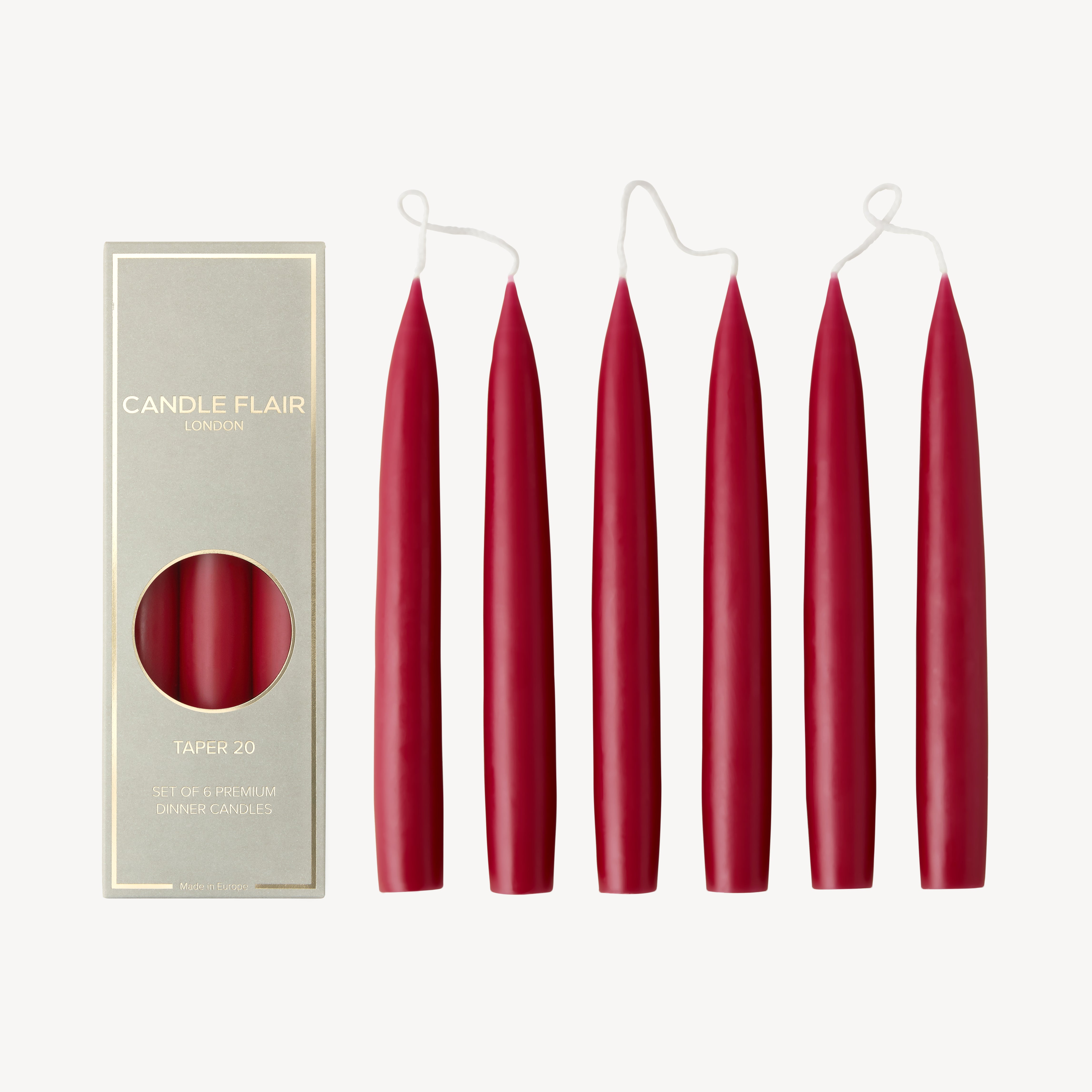 Box of 6 Candles - Taper 20 - Burgundy Red