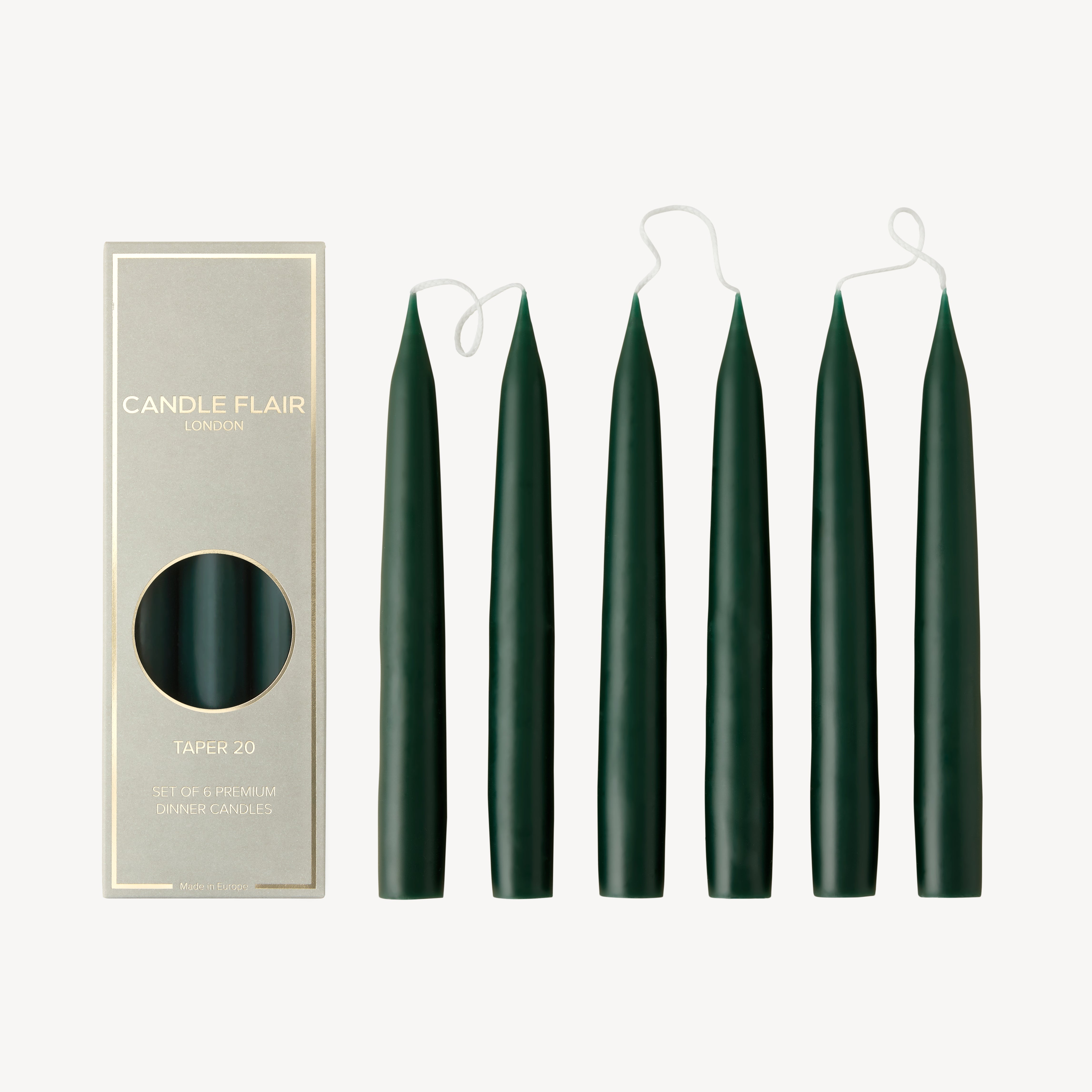 Box of 6 Candles - Taper 20 - Forest Green
