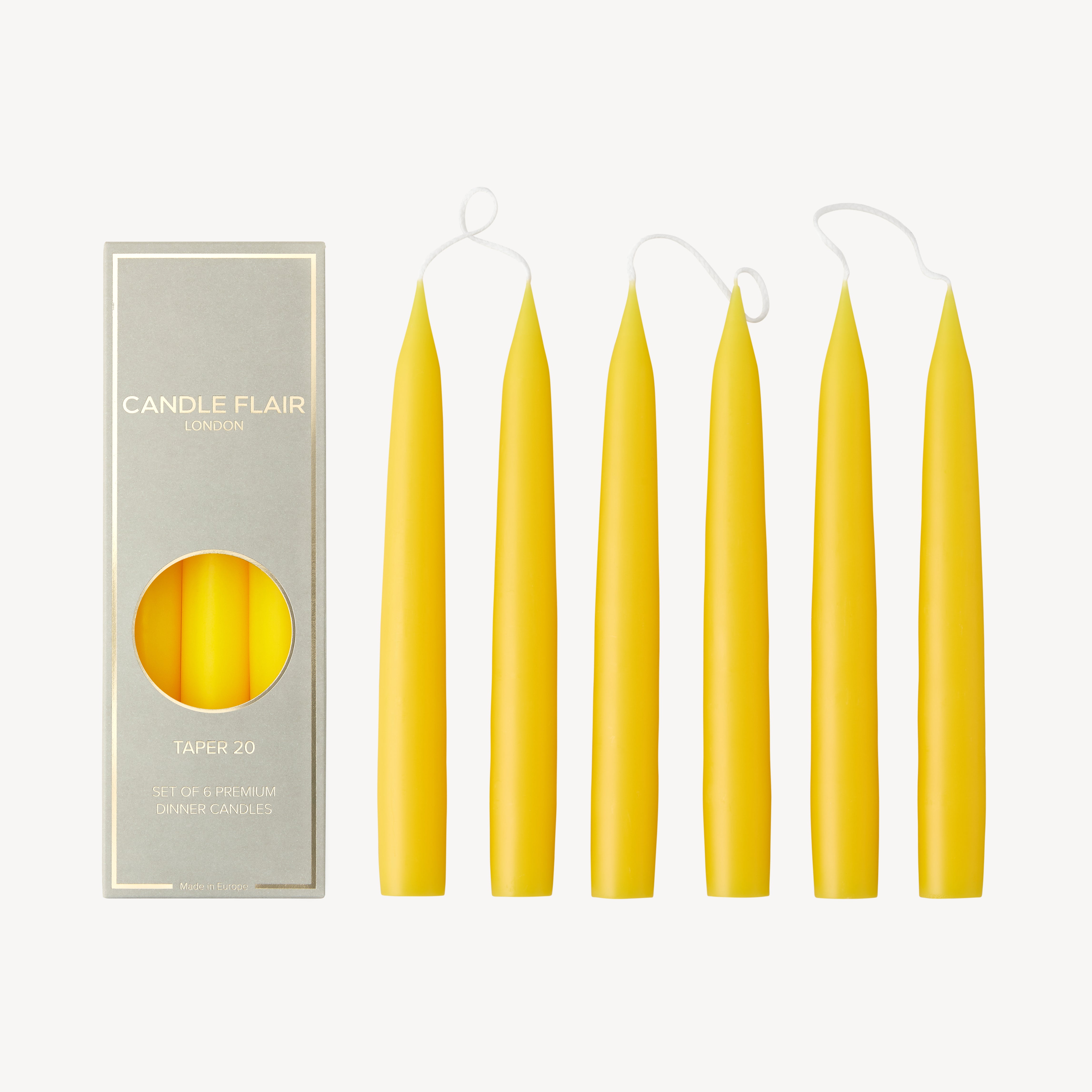 Box of 6 Candles - Taper 20 - Lemon Yellow