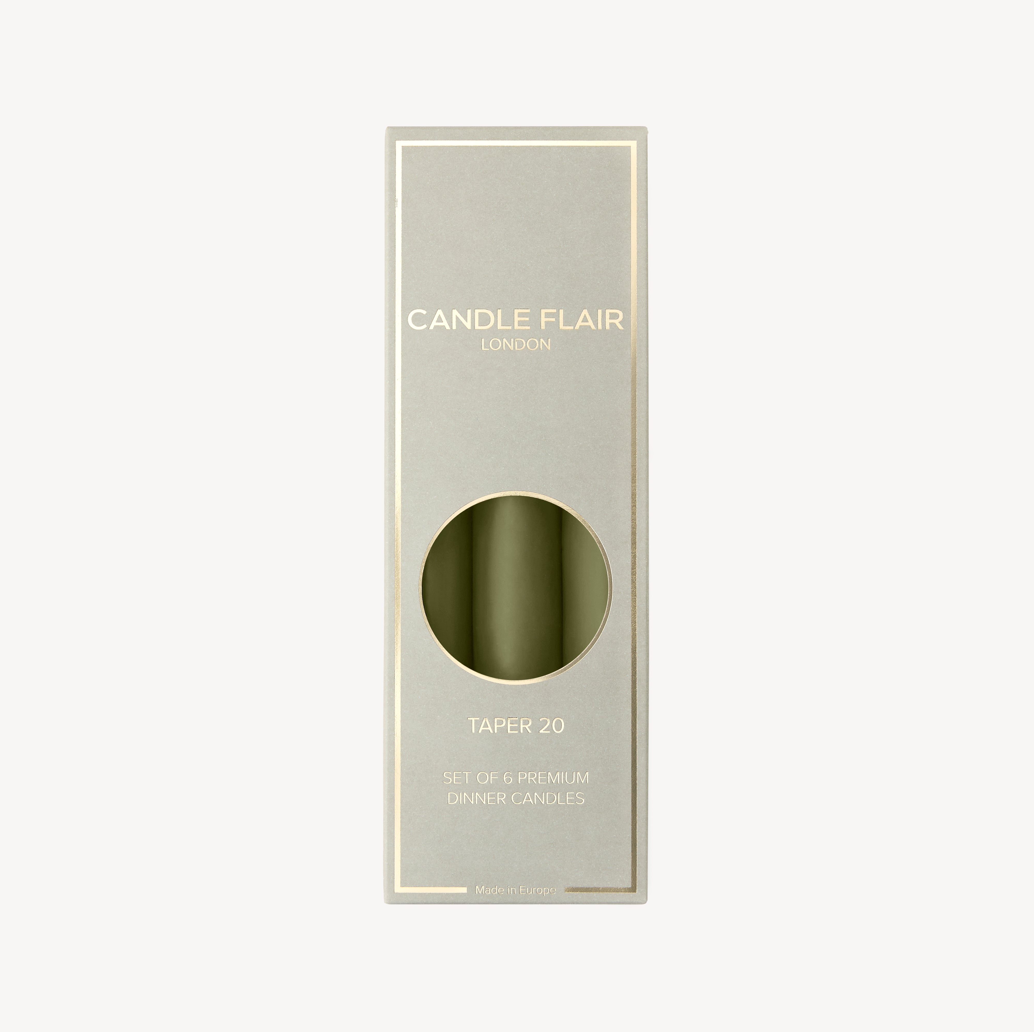Box of 6 Candles - Taper 20 - Olive Green