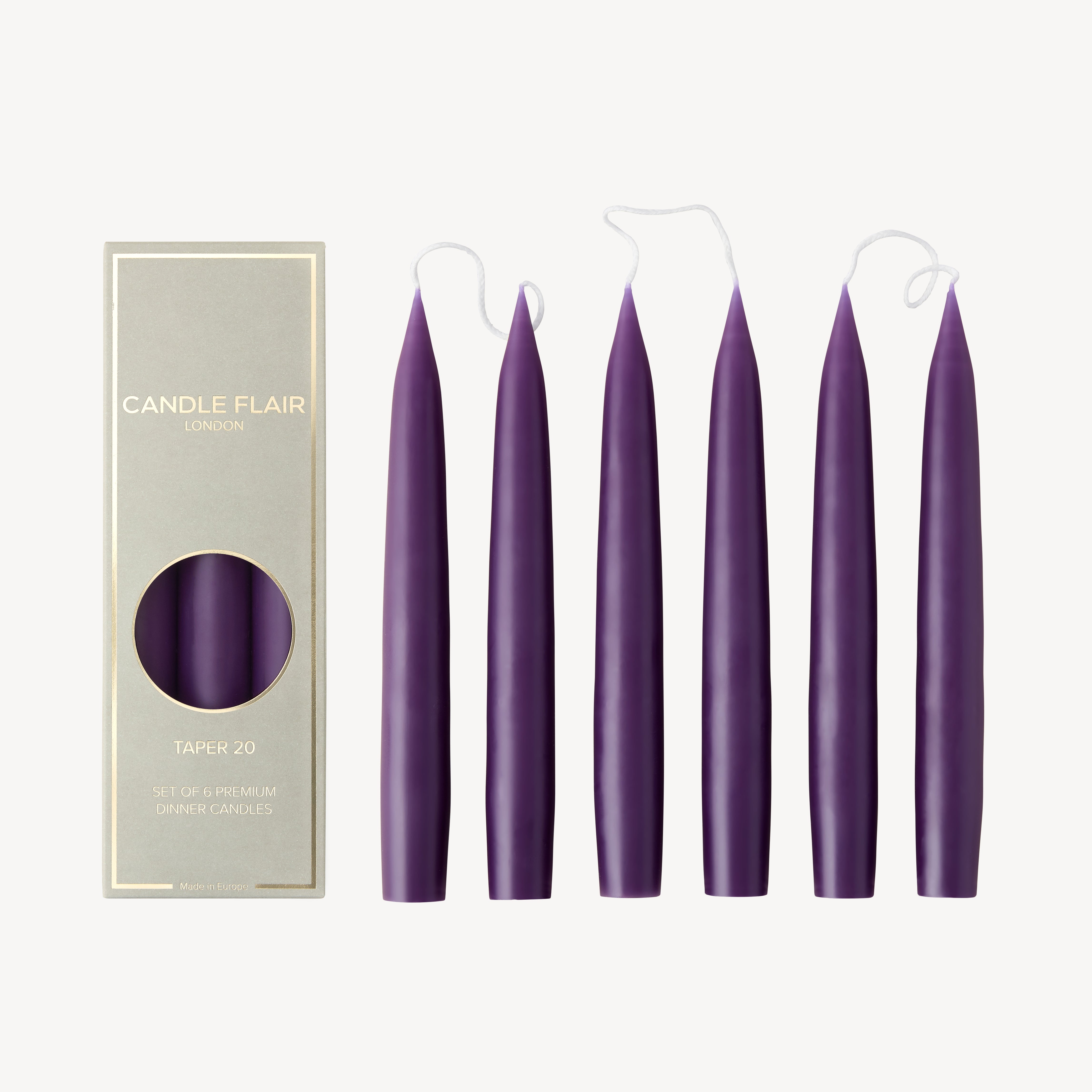 Box of 6 Candles - Taper 20 - Violet