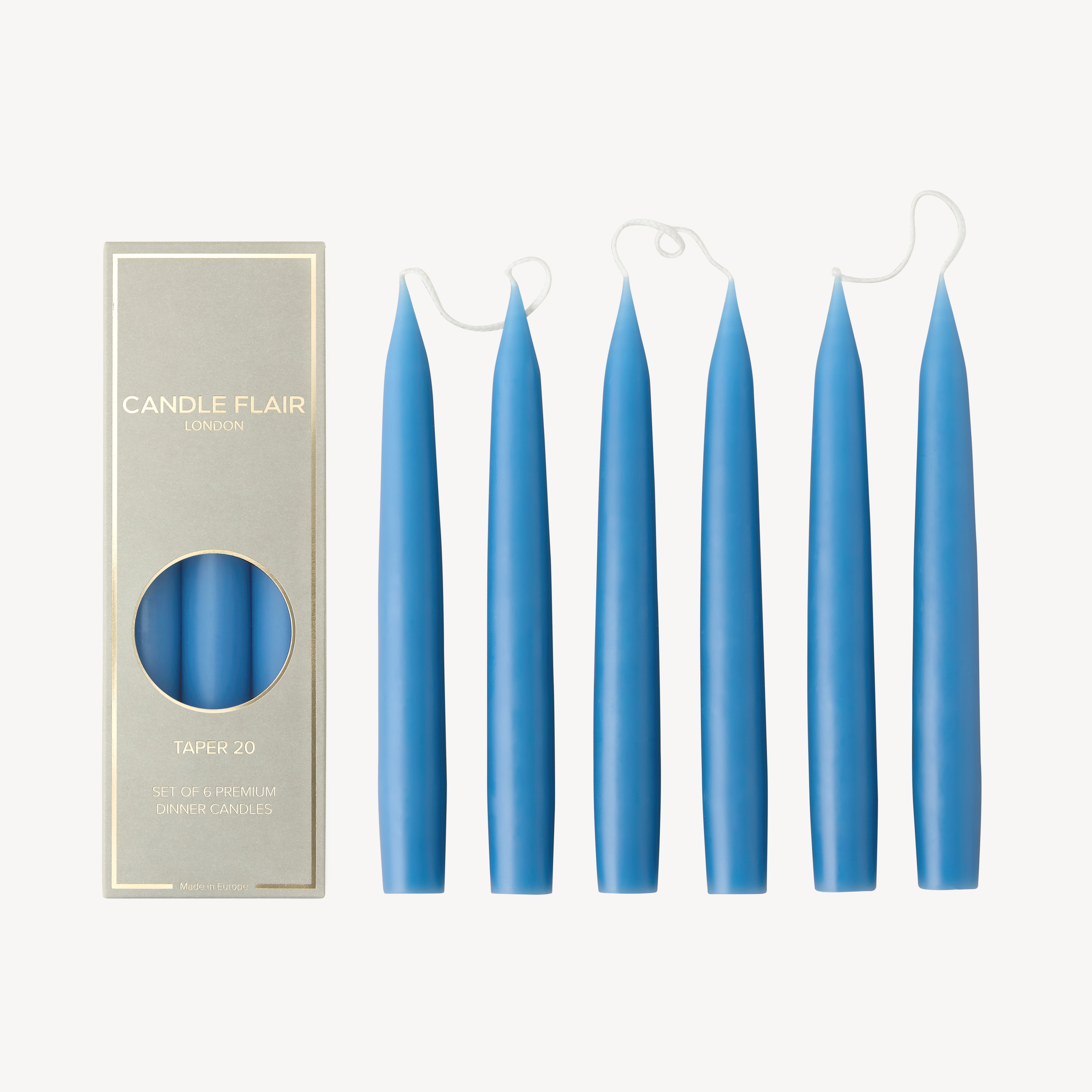 Box of 6 Candles - Taper 20 - Wedgewood Blue