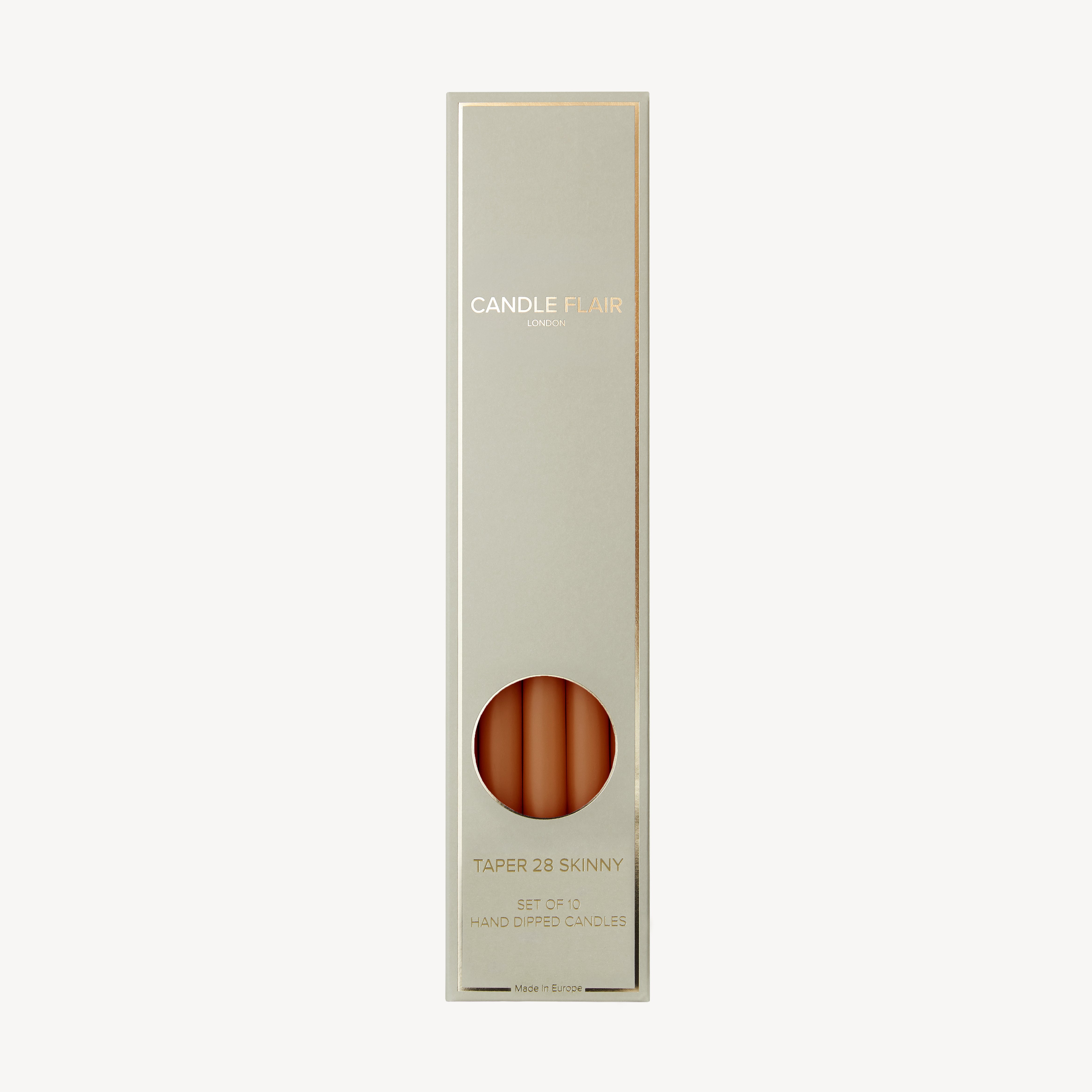 Box of 10 Candles - Taper 28 Skinny - Caramel