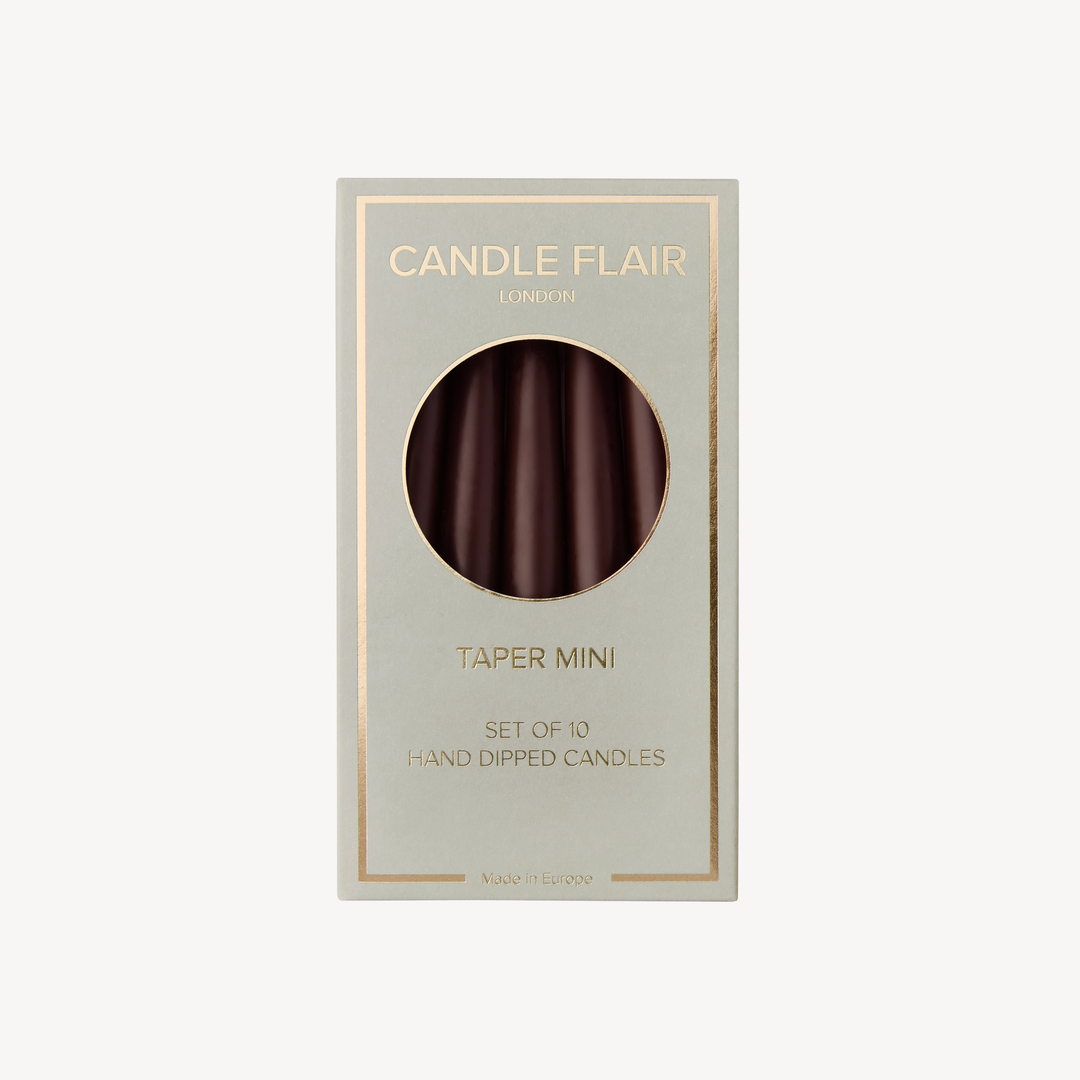 Box of 10 Candles - Taper Mini - Espresso Brown