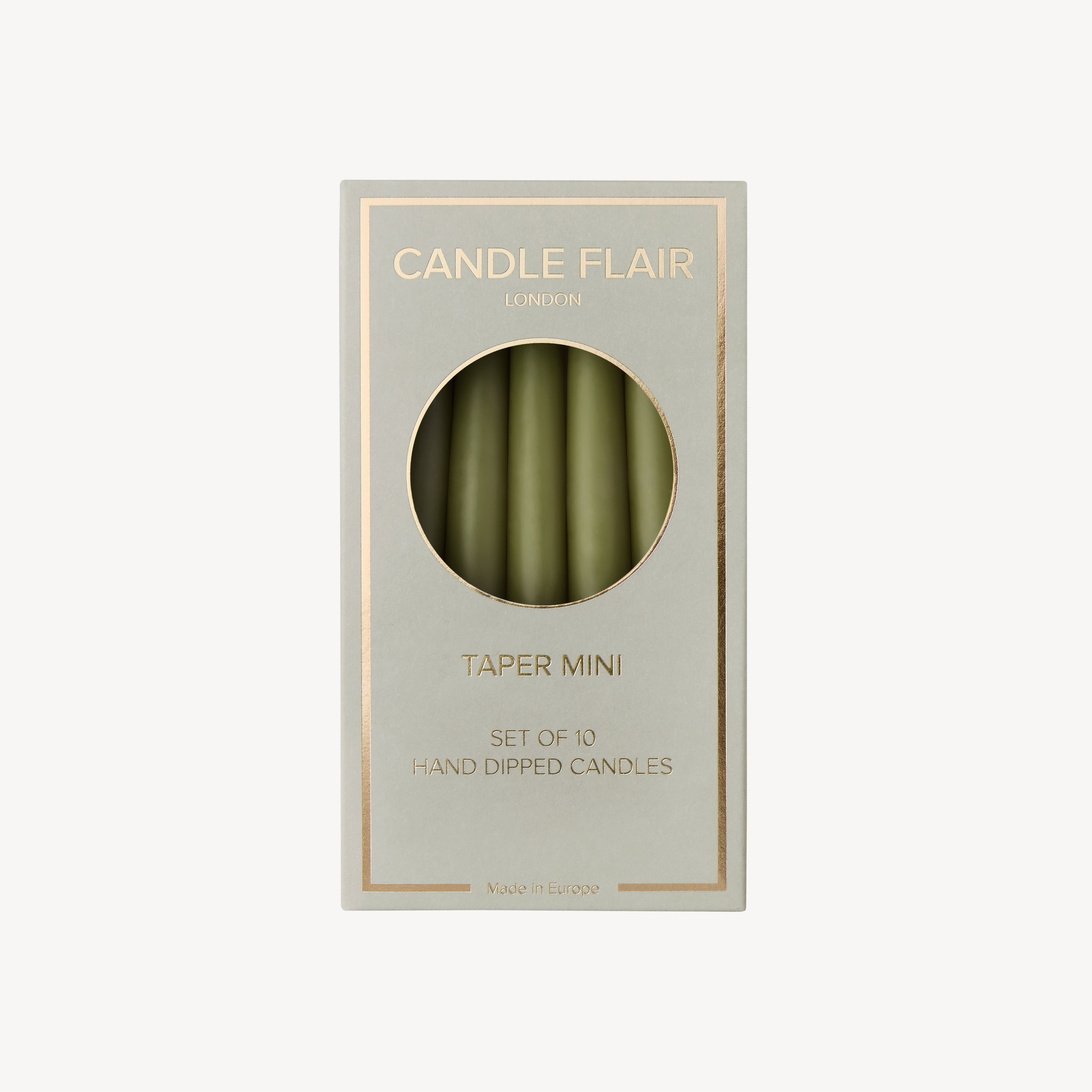 Box of 10 Candles - Taper Mini - Olive Green