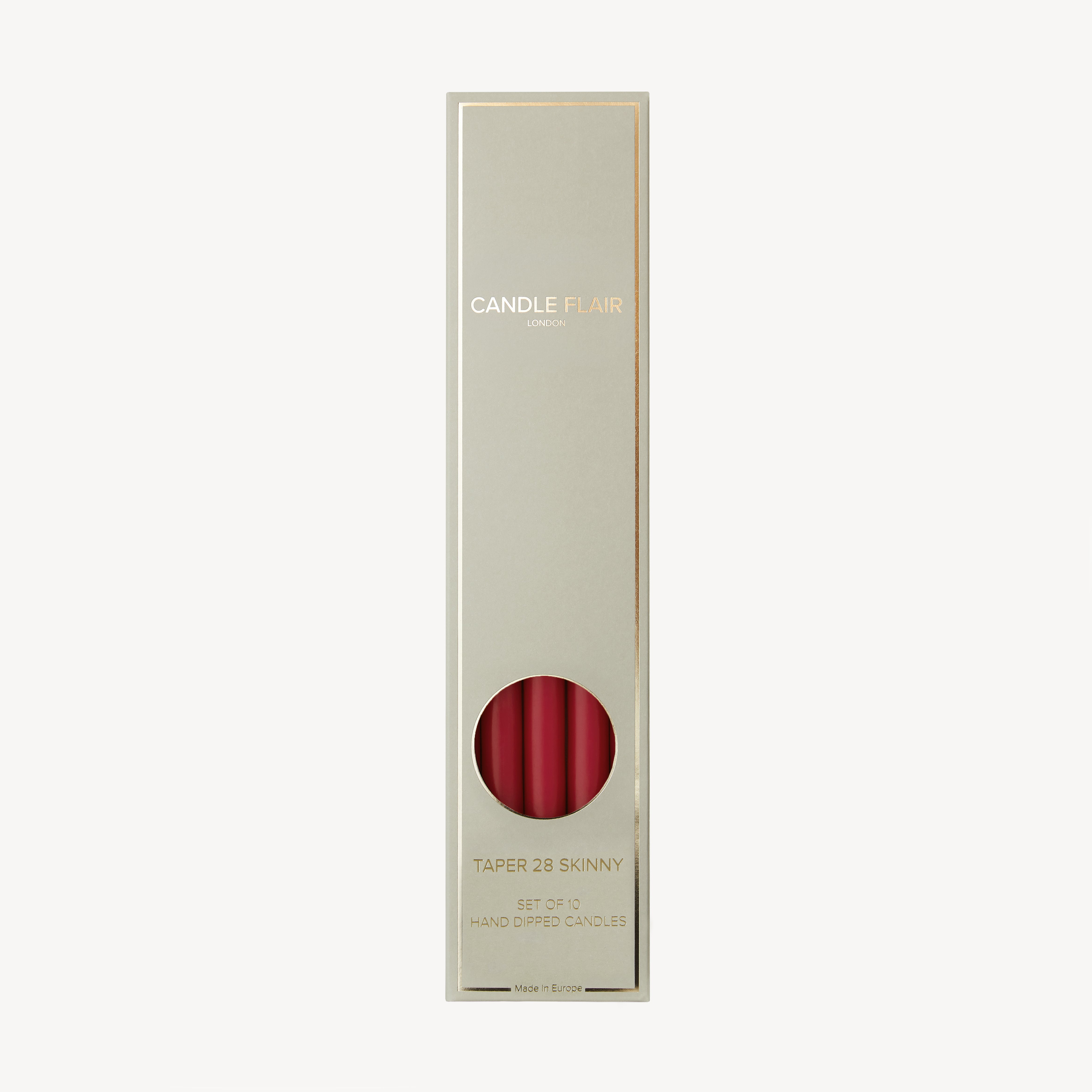 Box of 10 Candles - Taper 28 Skinny - Berry Red