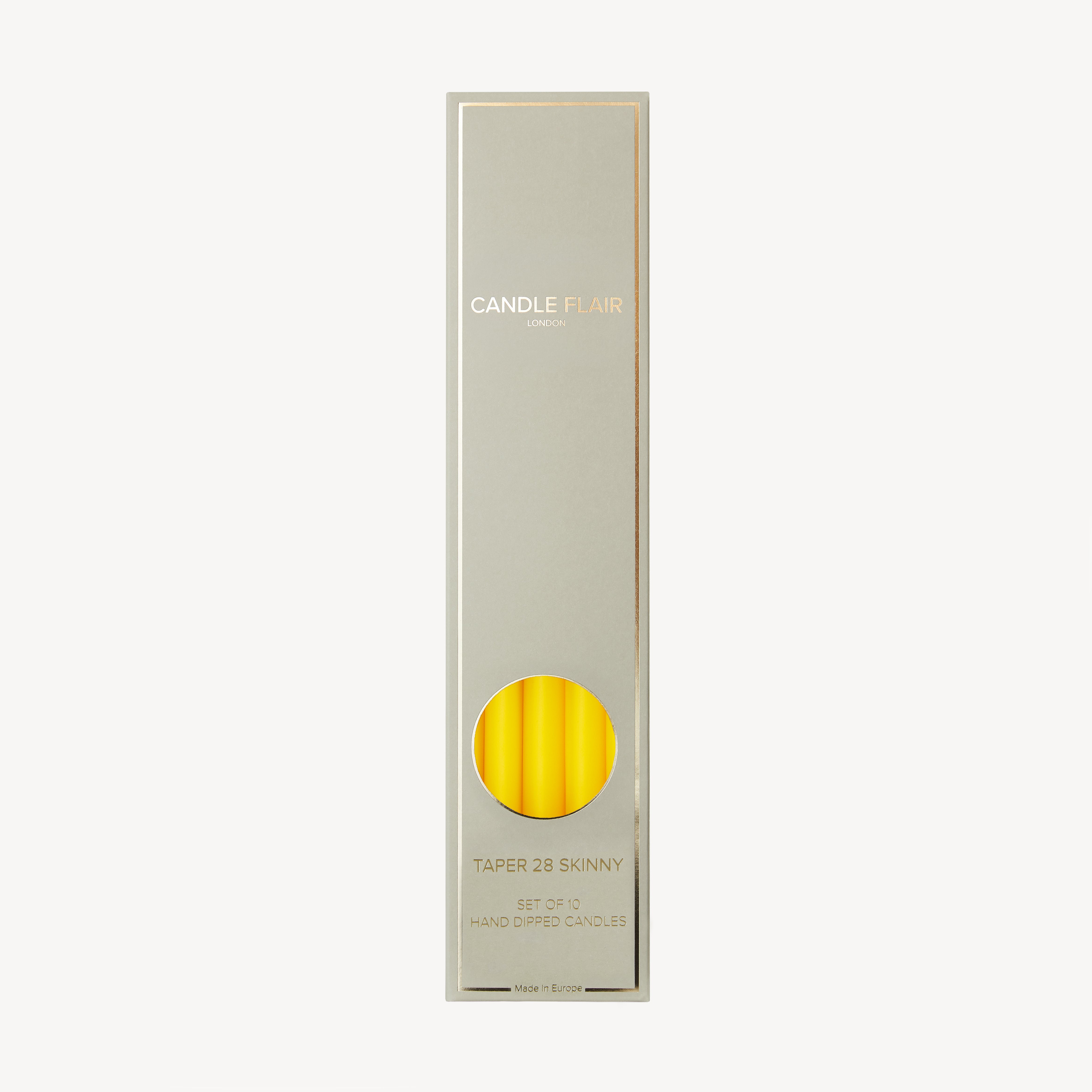 Box of 10 Candles - Taper 28 Skinny - Lemon Yellow