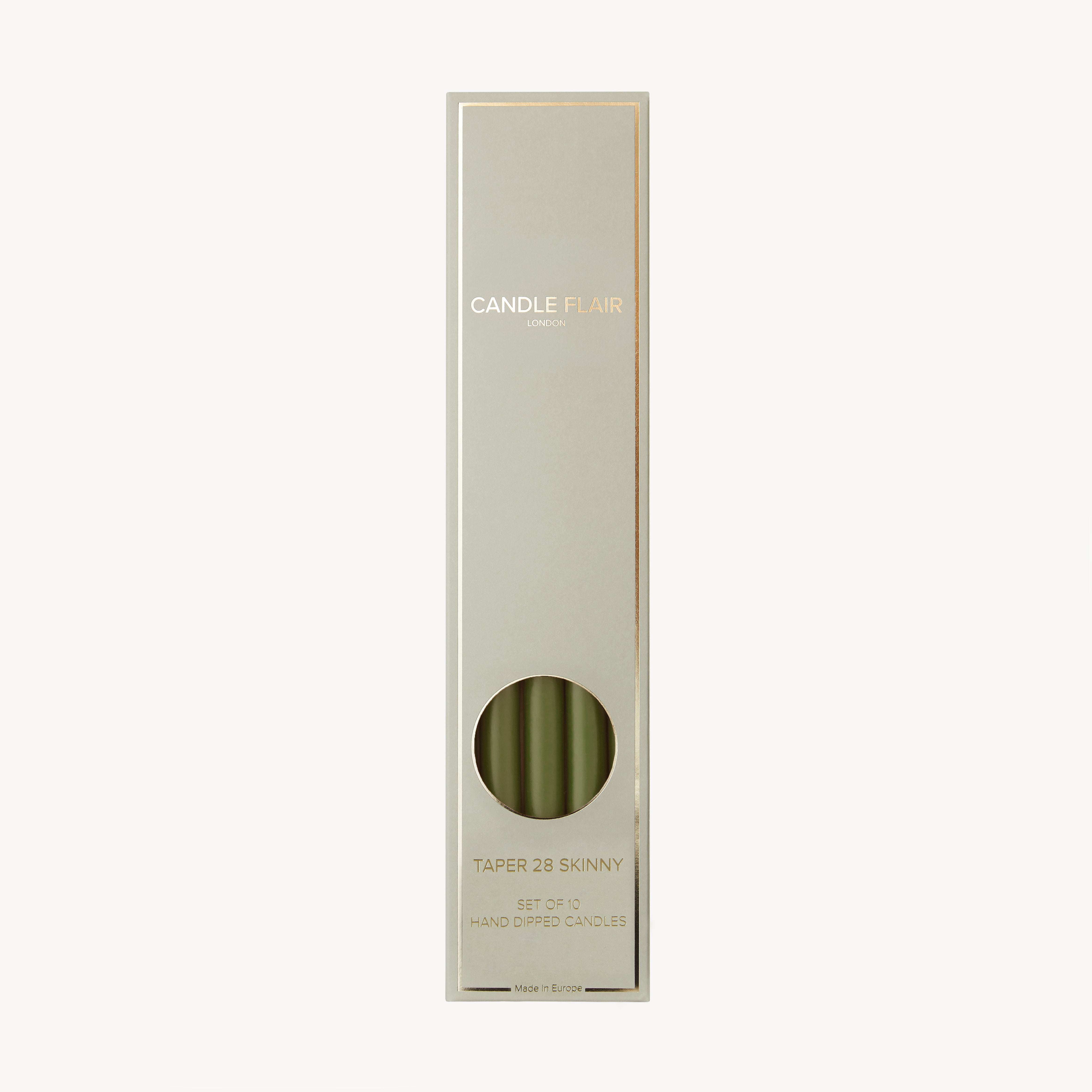 Box of 10 Candles - Taper 28 Skinny - Olive Green