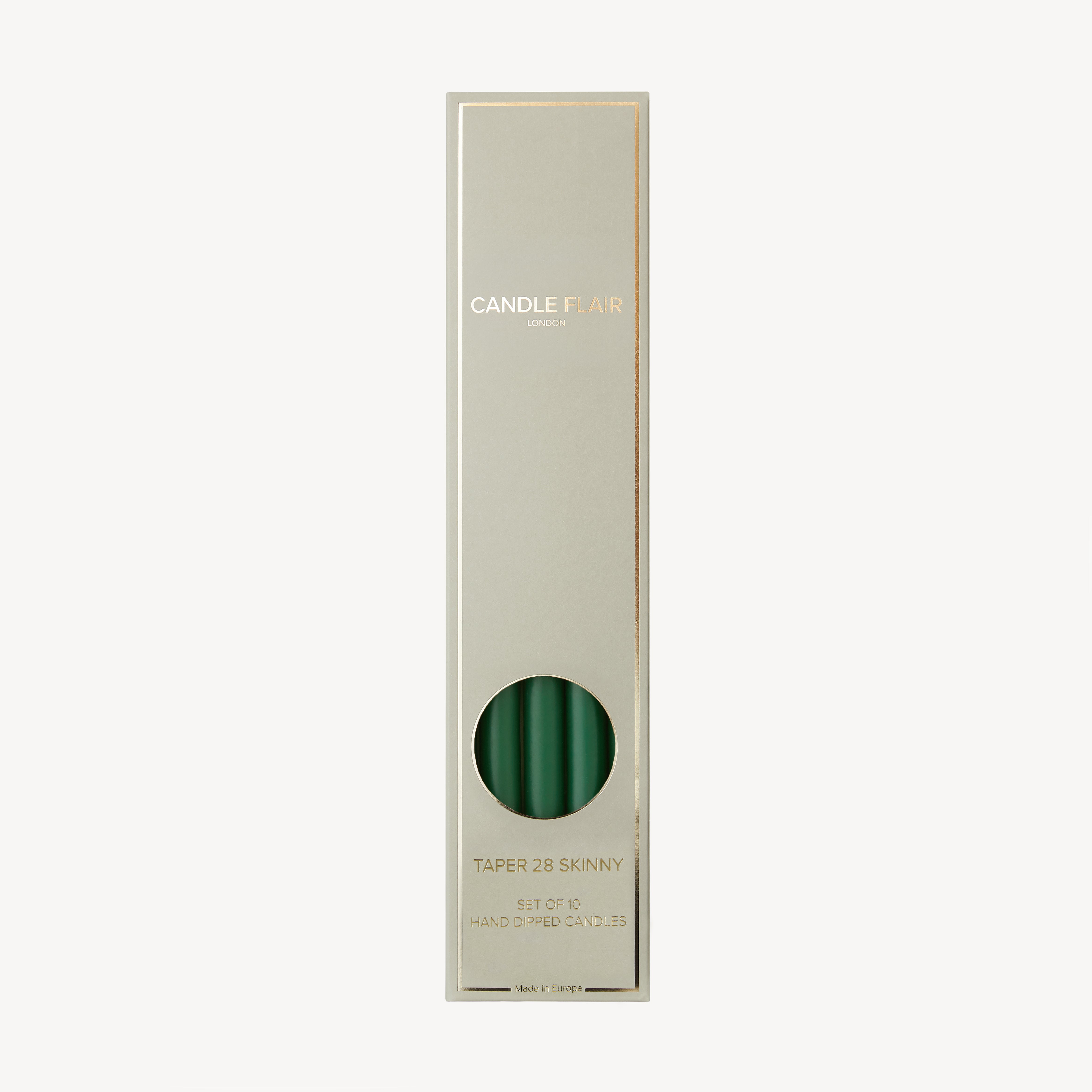 Box of 10 Candles - Taper 28 Skinny - Pine Green