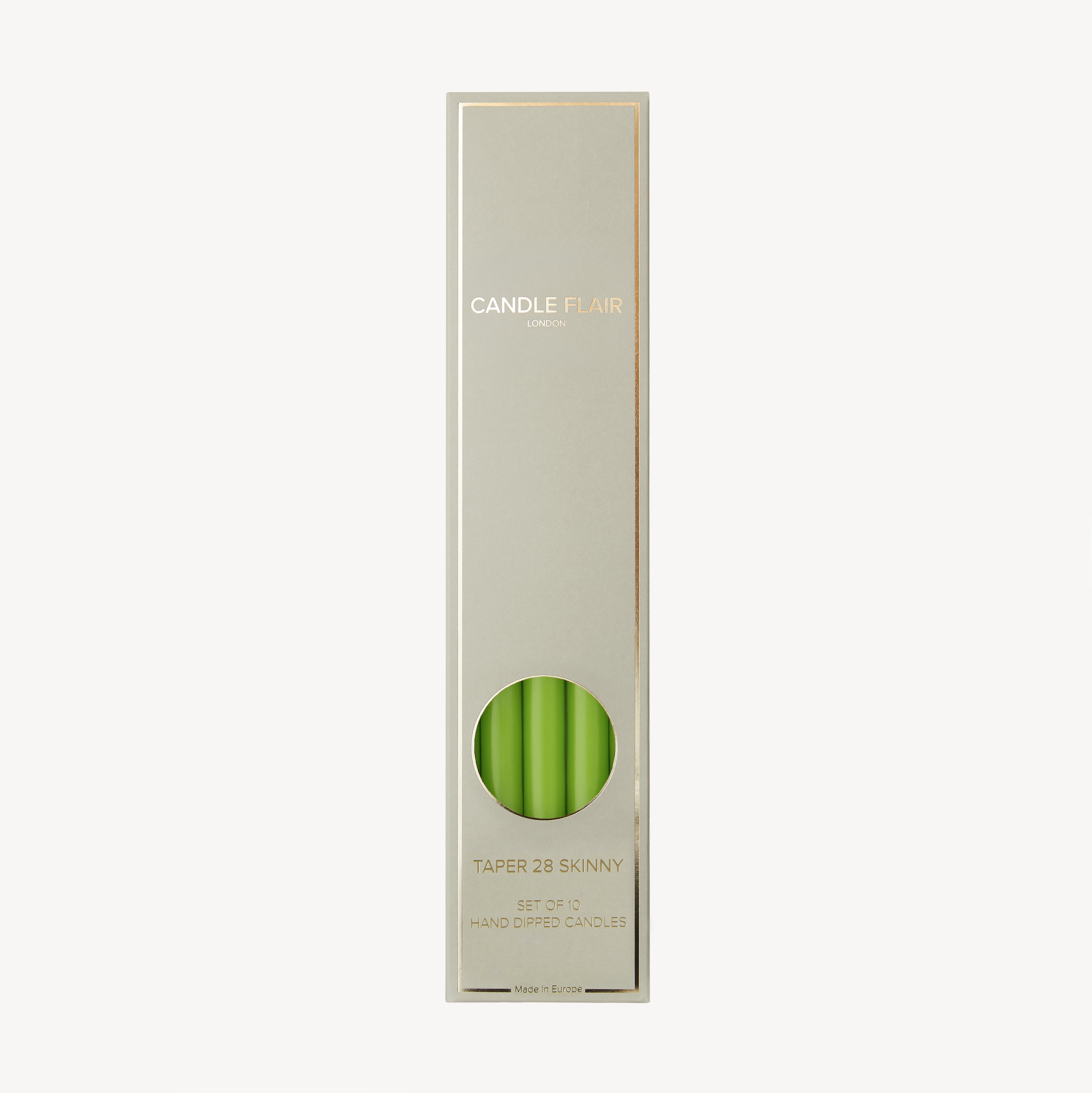 Box of 10 Candles - Taper 28 Skinny - Spring Green
