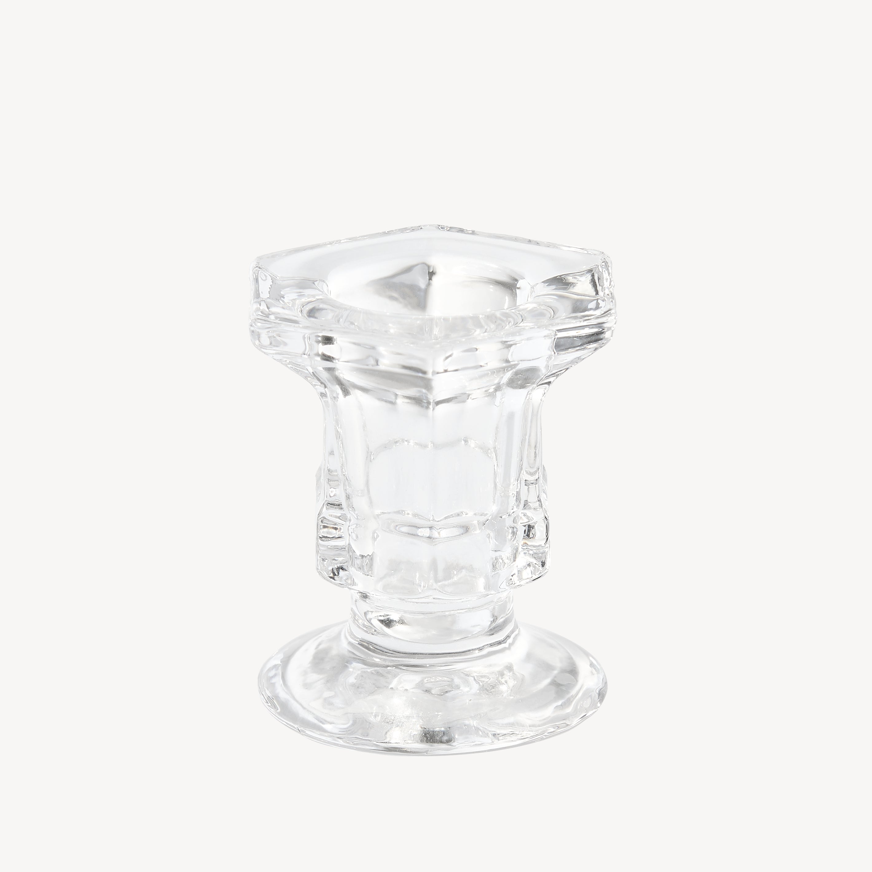 Vintage Low Clear Glass Dinner Candle Holder - Set of 6
