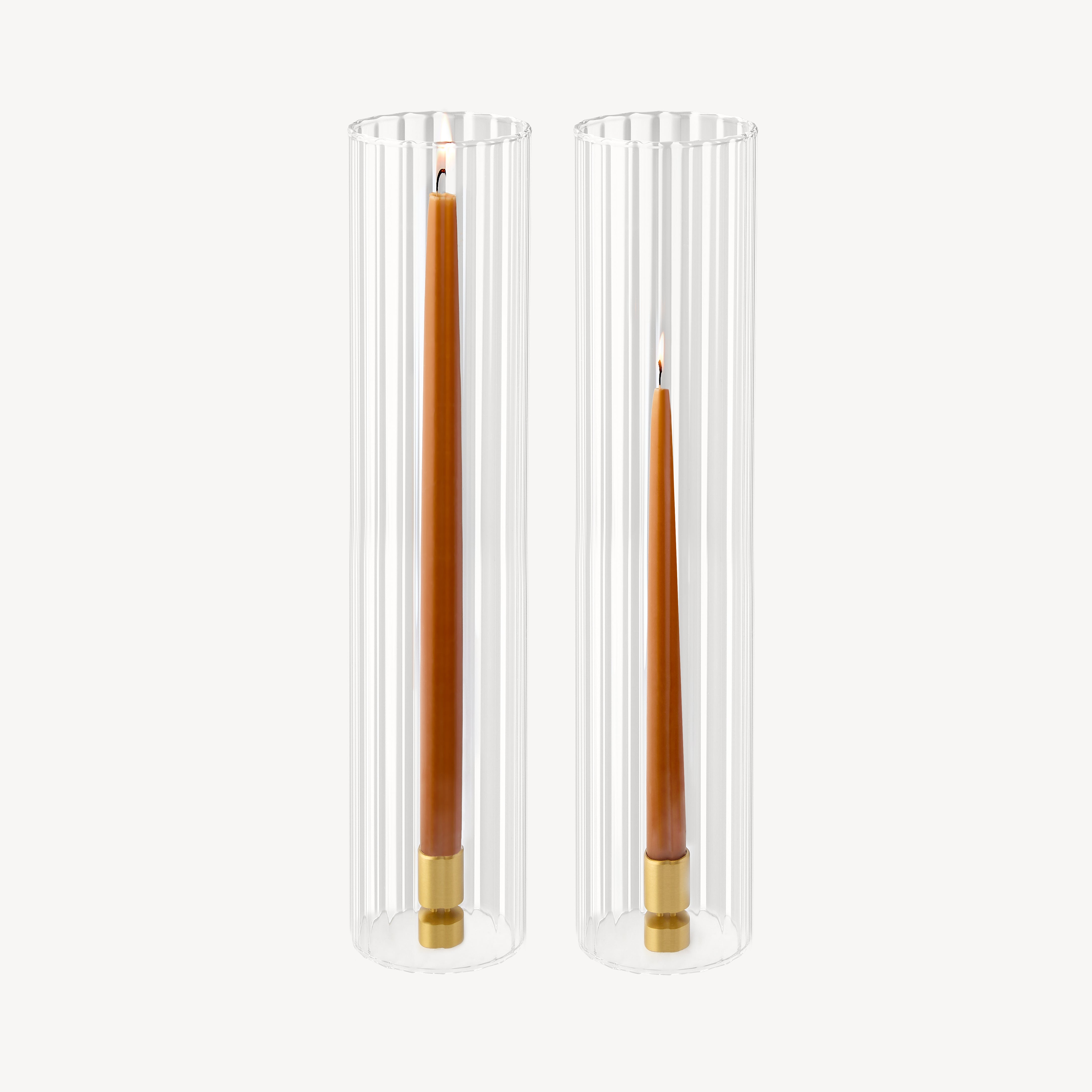 Ribbed Glass Candle Hurricane Covers - Set of 2