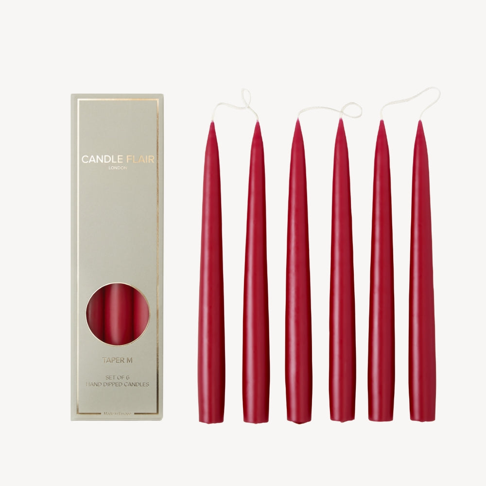 Box of 6 Candles - Taper 25 - Burgundy Red