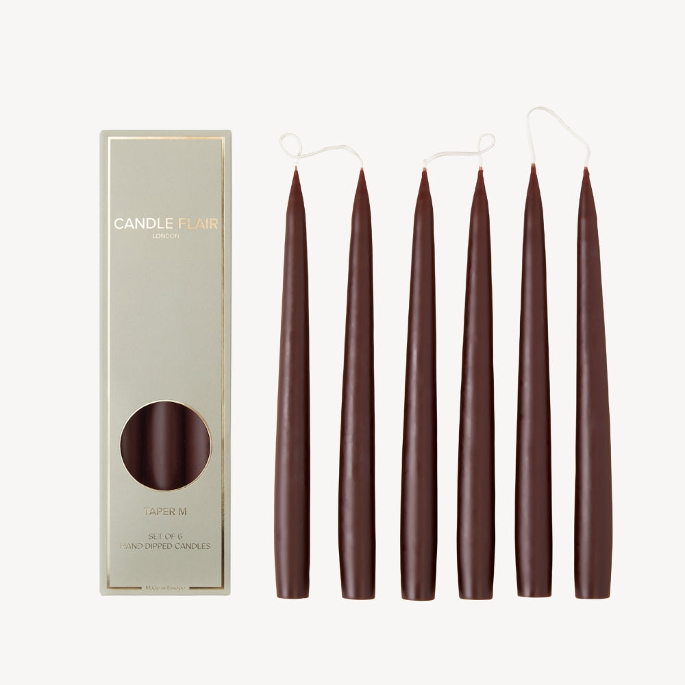 Box of 6 Candles - Taper 25 - Espresso Brown