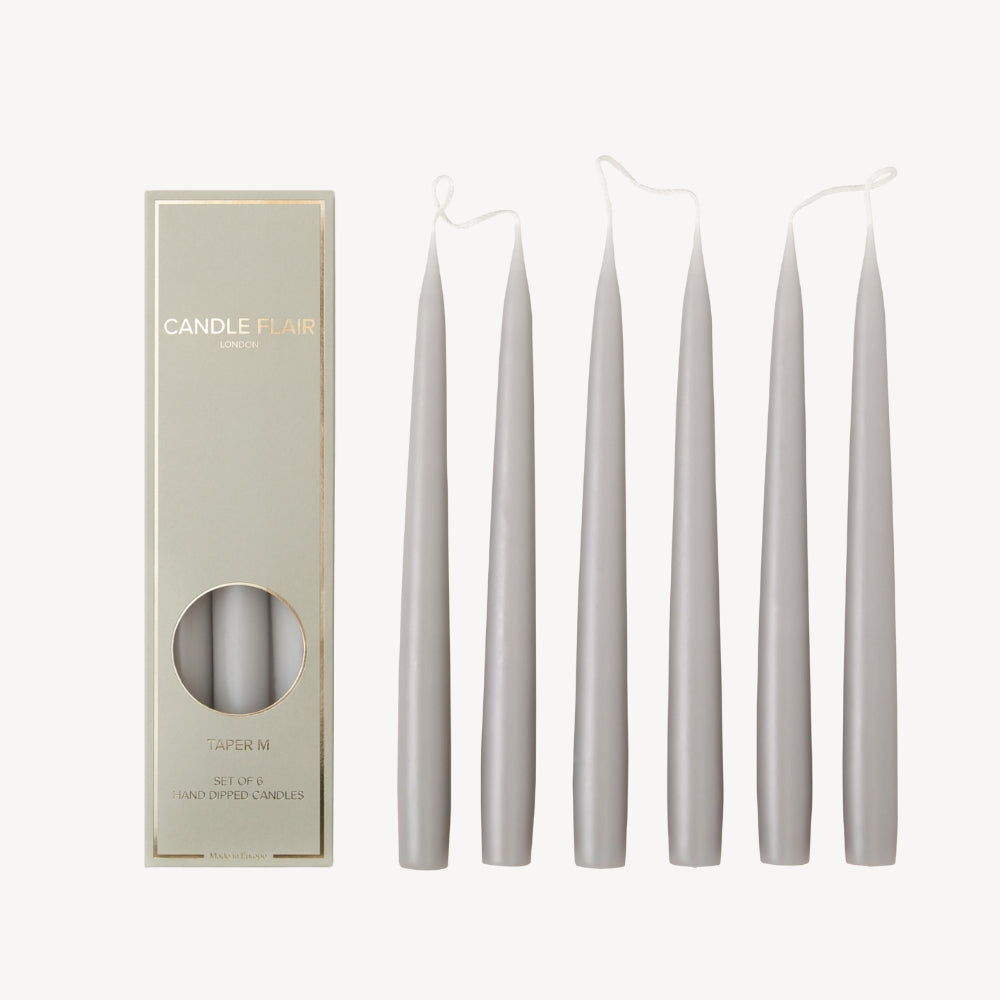 Box of 6 Candles - Taper 25 - Light Grey