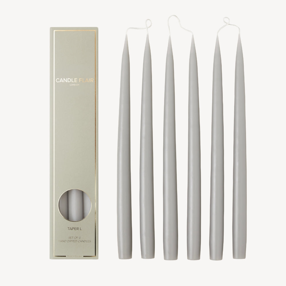 Box of 6 Candles - Taper 35 - Light Grey