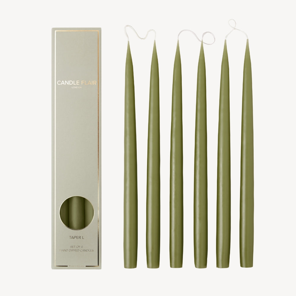 Box of 6 Candles - Taper 35 - Olive Green