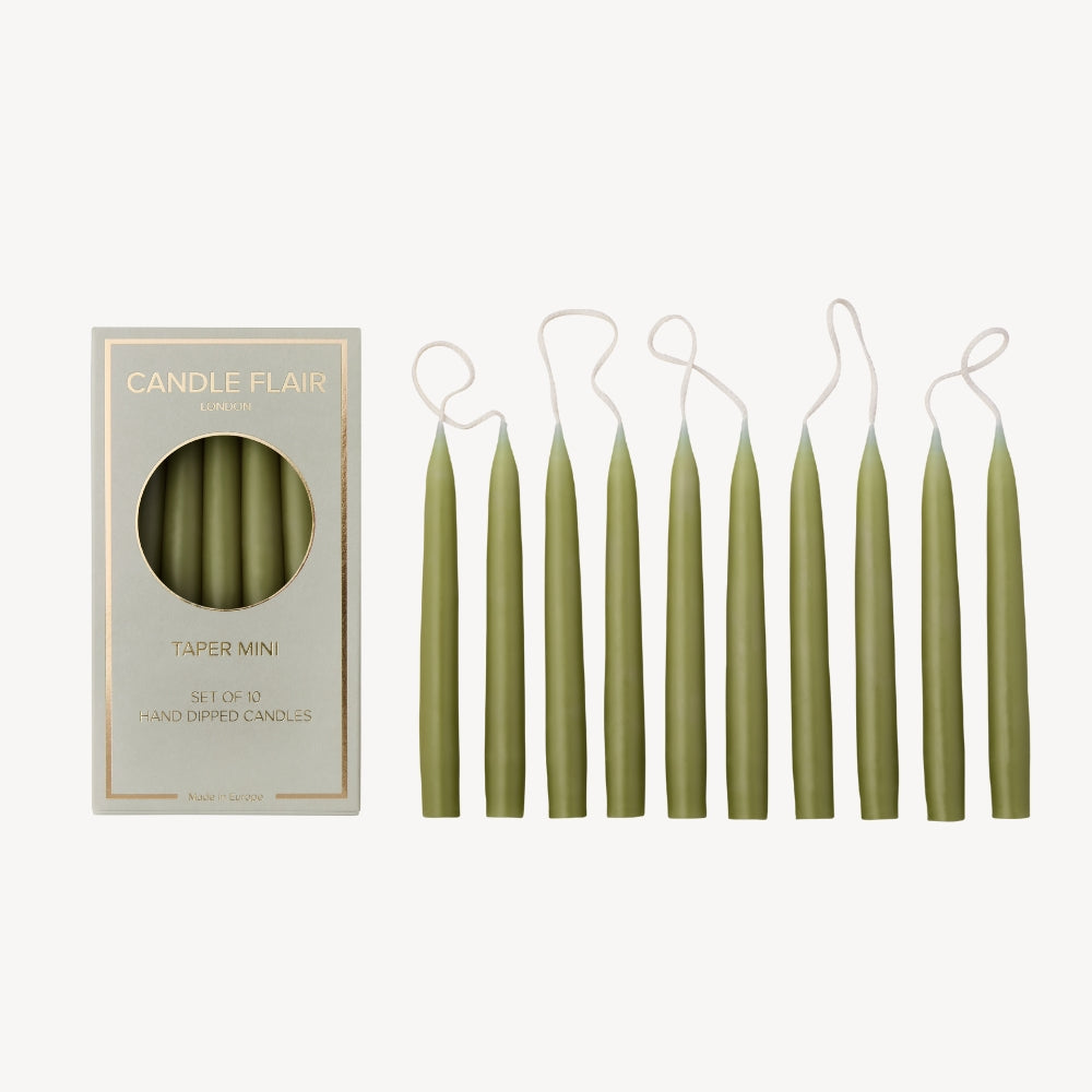 Box of 10 Candles - Taper Mini - Olive Green