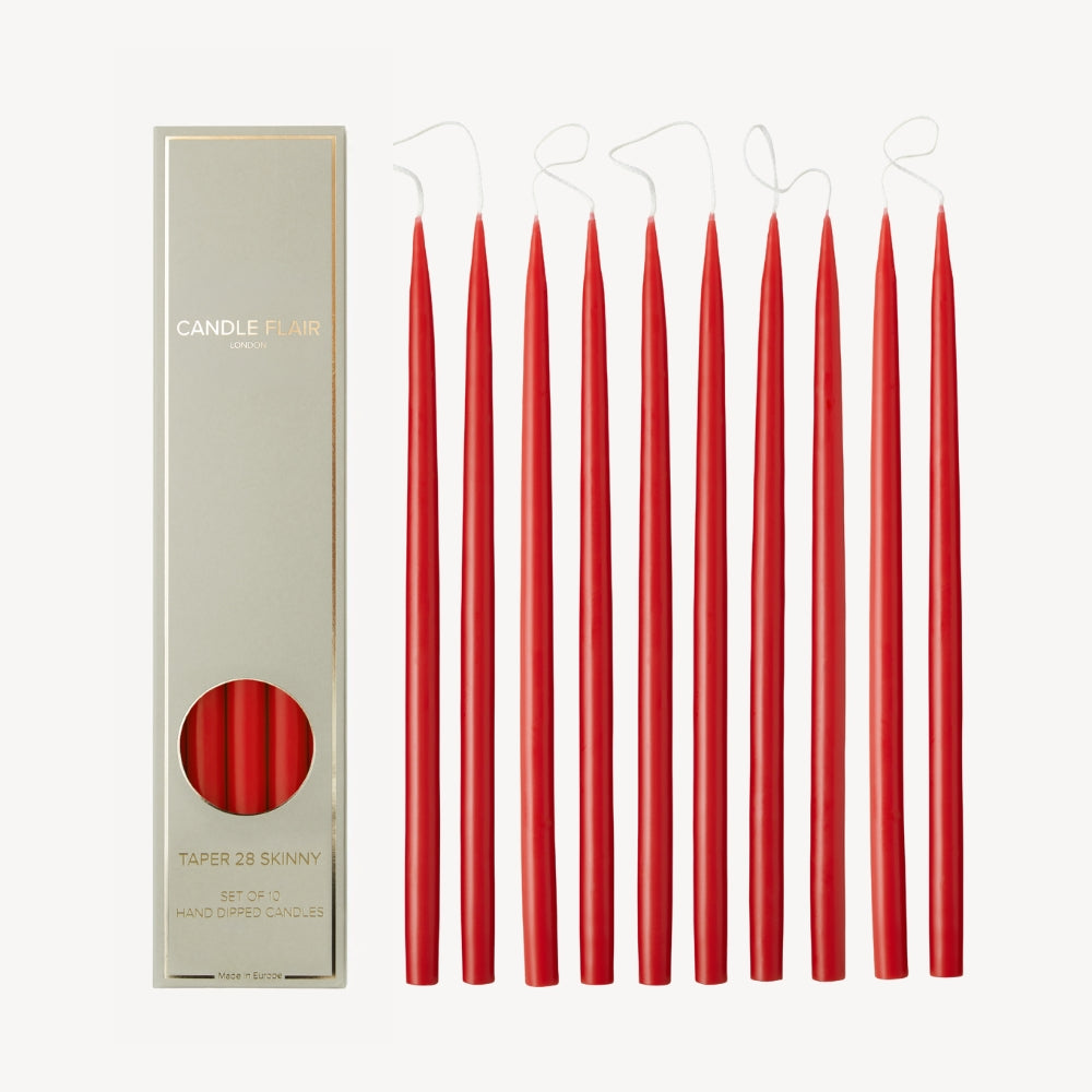 Box of 10 Candles - Taper 28 Skinny - Berry Red