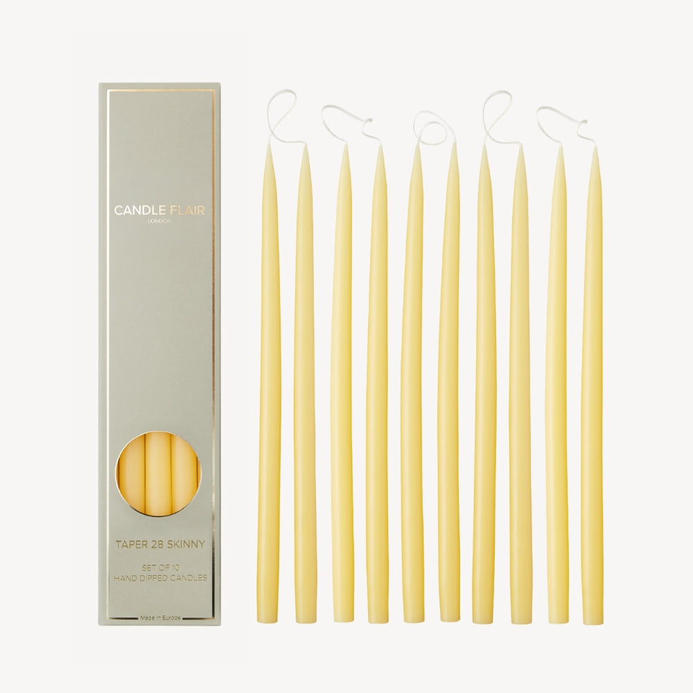 Box of 10 Candles - Taper 28 Skinny - Butter Yellow