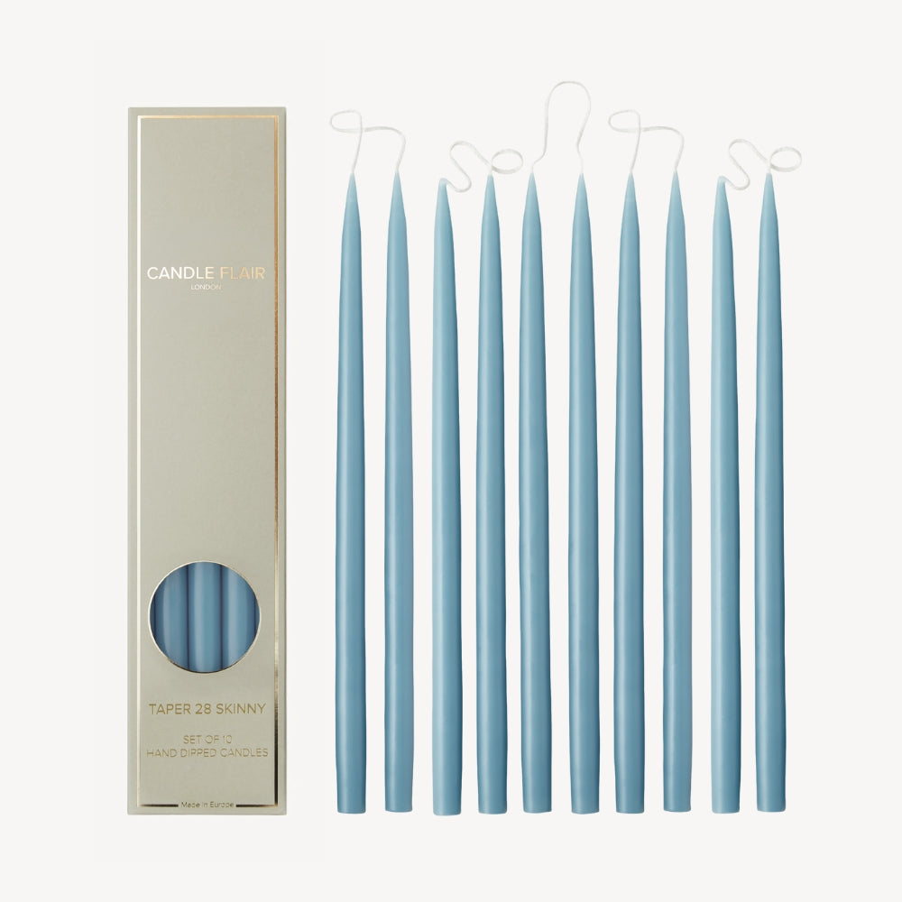Box of 10 Candles - Taper 28 Skinny - Grey Blue