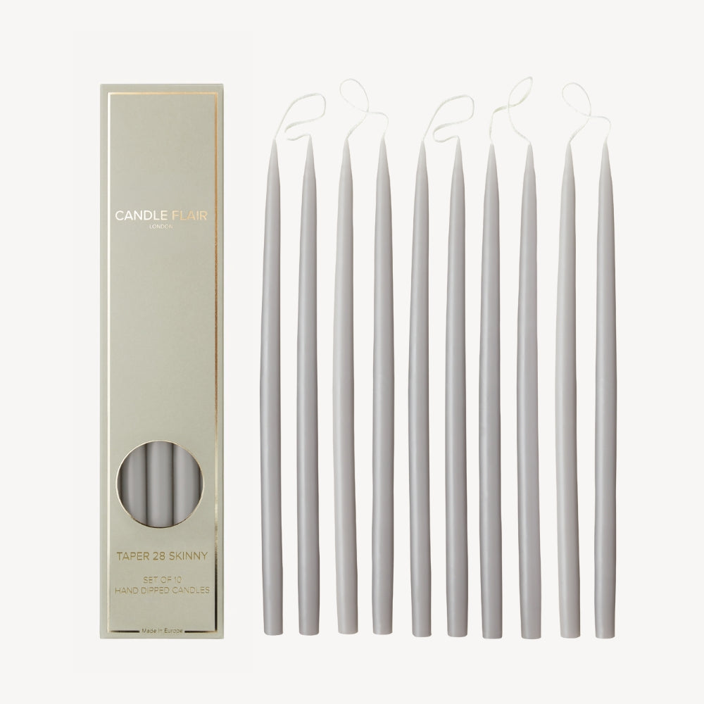 Box of 10 Candles - Taper 28 Skinny - Light Grey