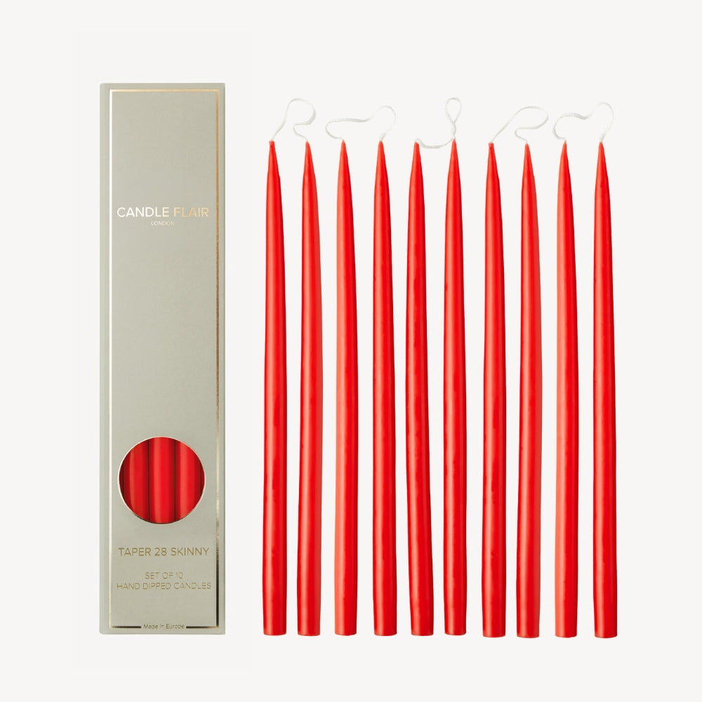 Box of 10 Candles - Taper 28 Skinny - Ruby Red