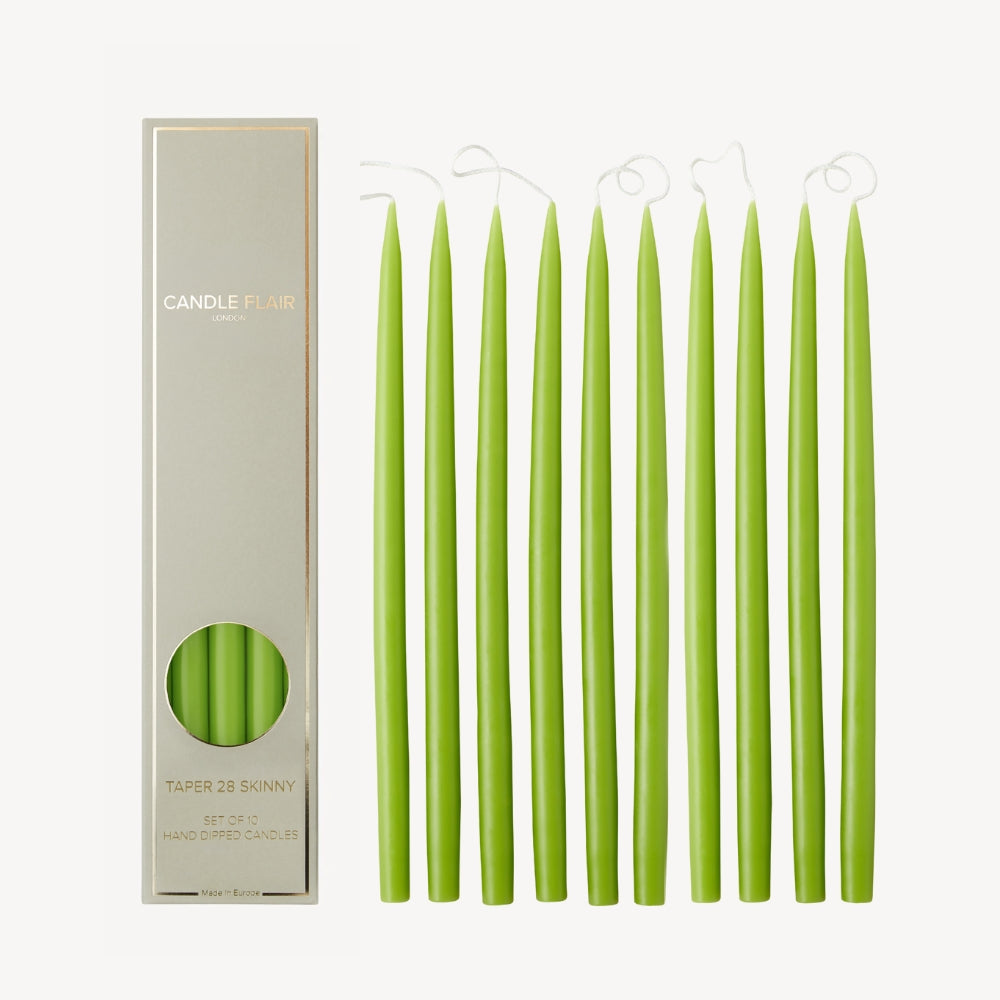 Box of 10 Candles - Taper 28 Skinny - Spring Green