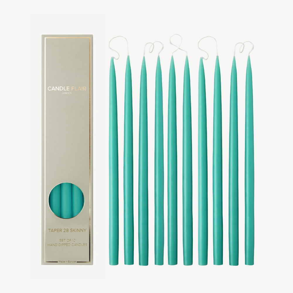 Box of 10 Candles - Taper 28 Skinny - Turquoise