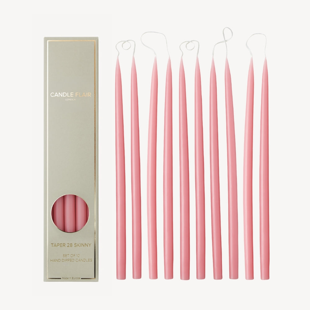 Box of 10 Candles - Taper 28 Skinny - Vintage Rose