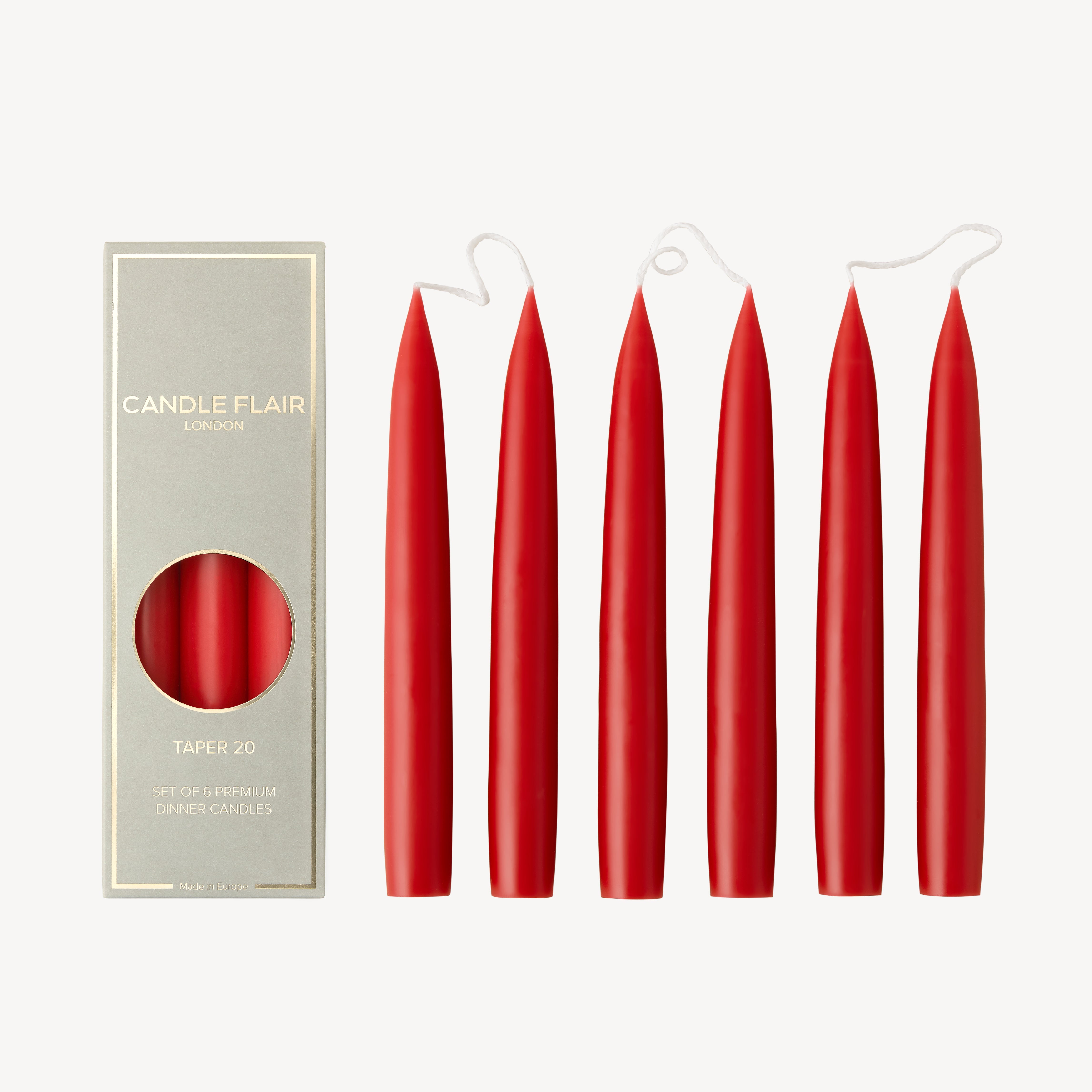 Box of 6 Candles - Taper 20 - Berry Red