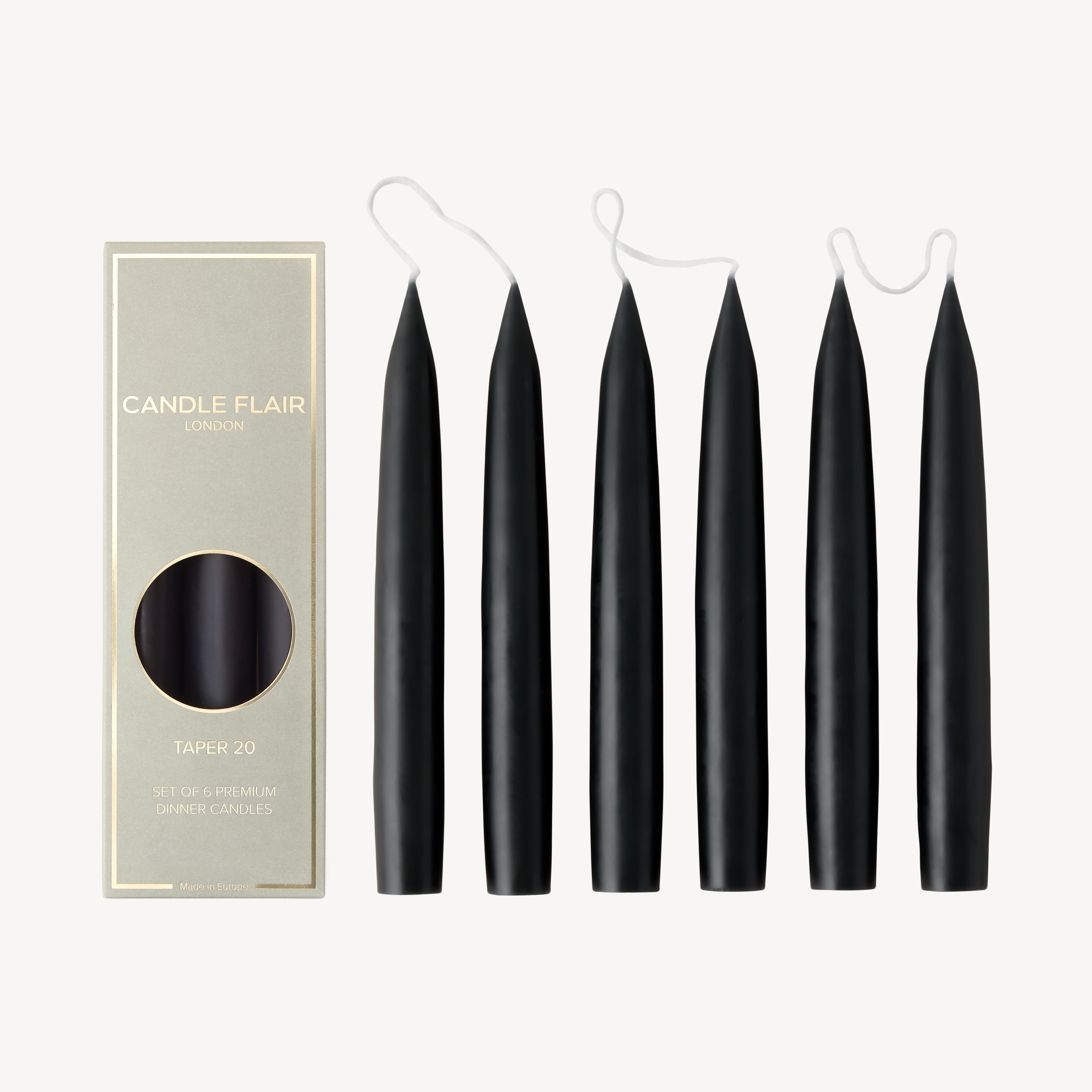 Box of 6 Candles - Taper 20 - Black