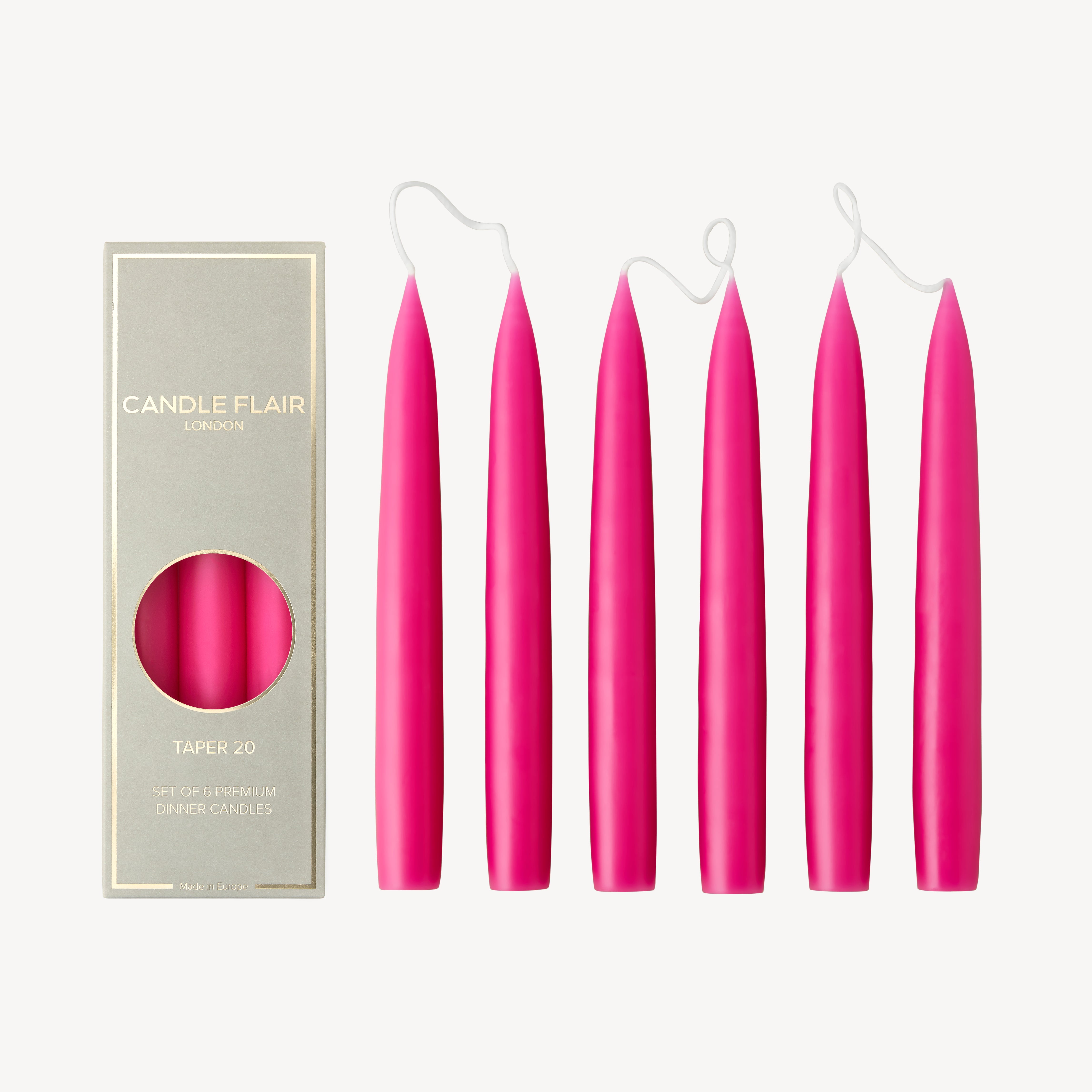 Box of 6 Candles - Taper 20 - Bright Pink Cherry