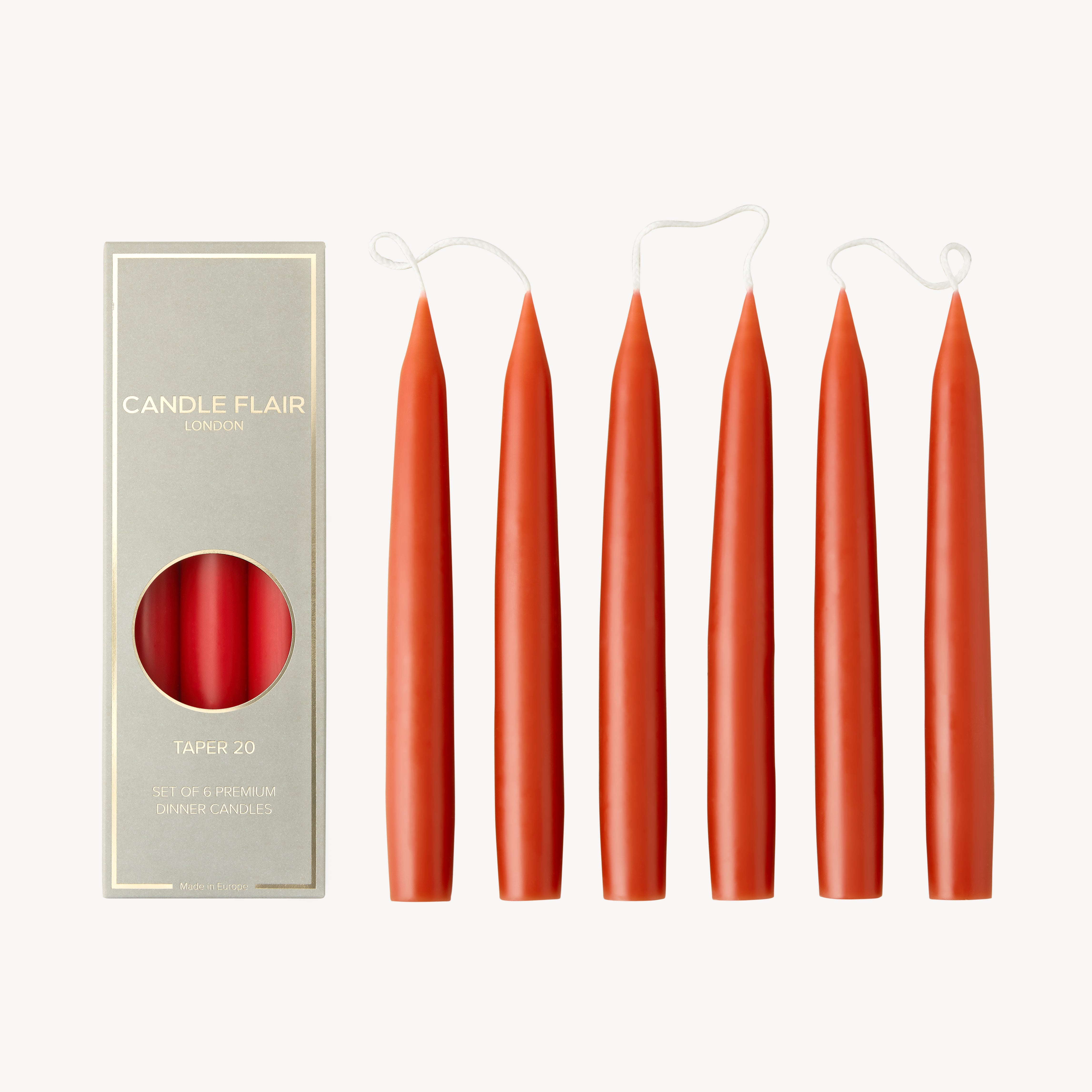 Box of 6 Candles - Taper 20 - Burnt Orange