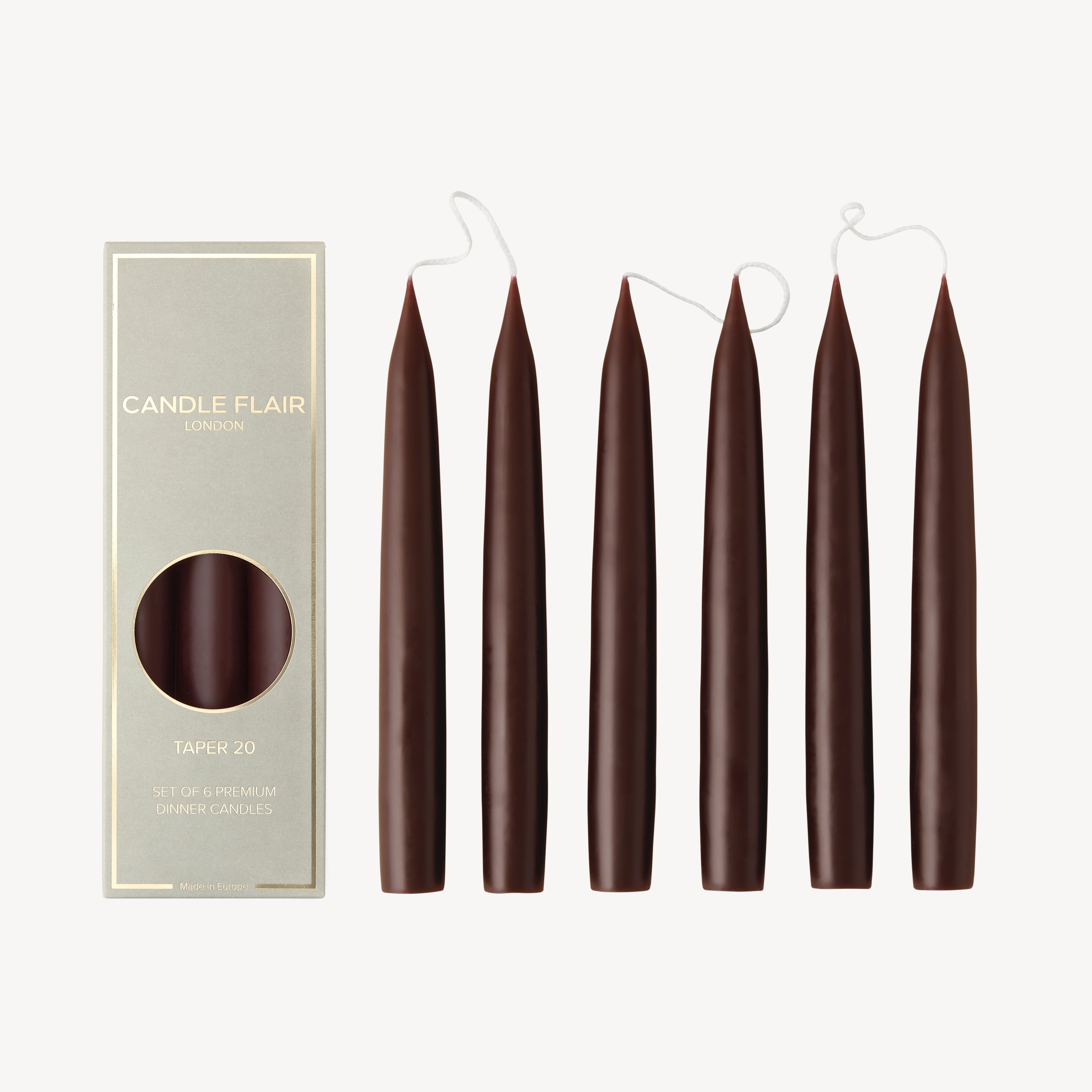 Box of 6 Candles - Taper 20 - Espresso Brown