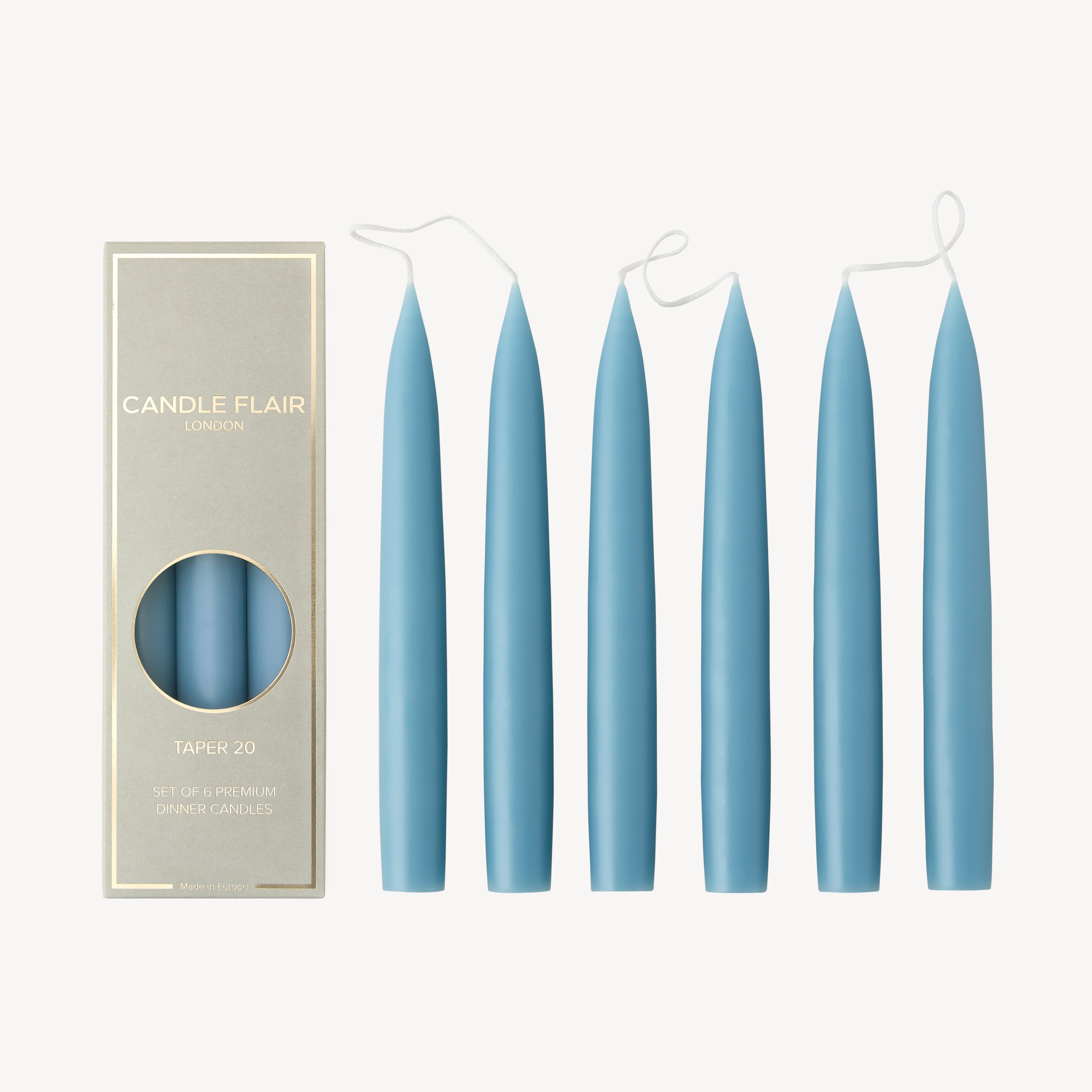 Box of 6 Candles - Taper 20 - Grey Blue