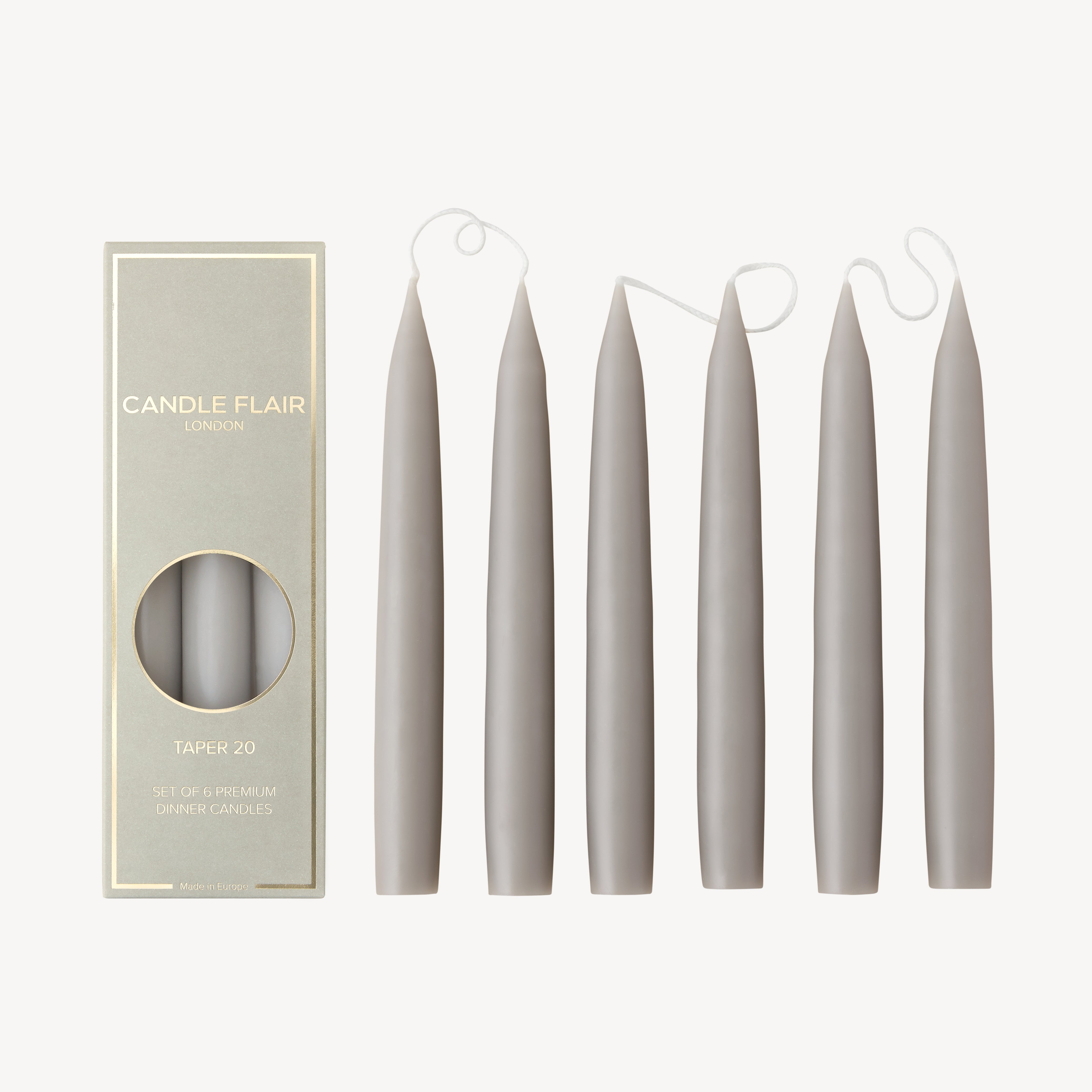 Box of 6 Candles - Taper 20 - Light Grey