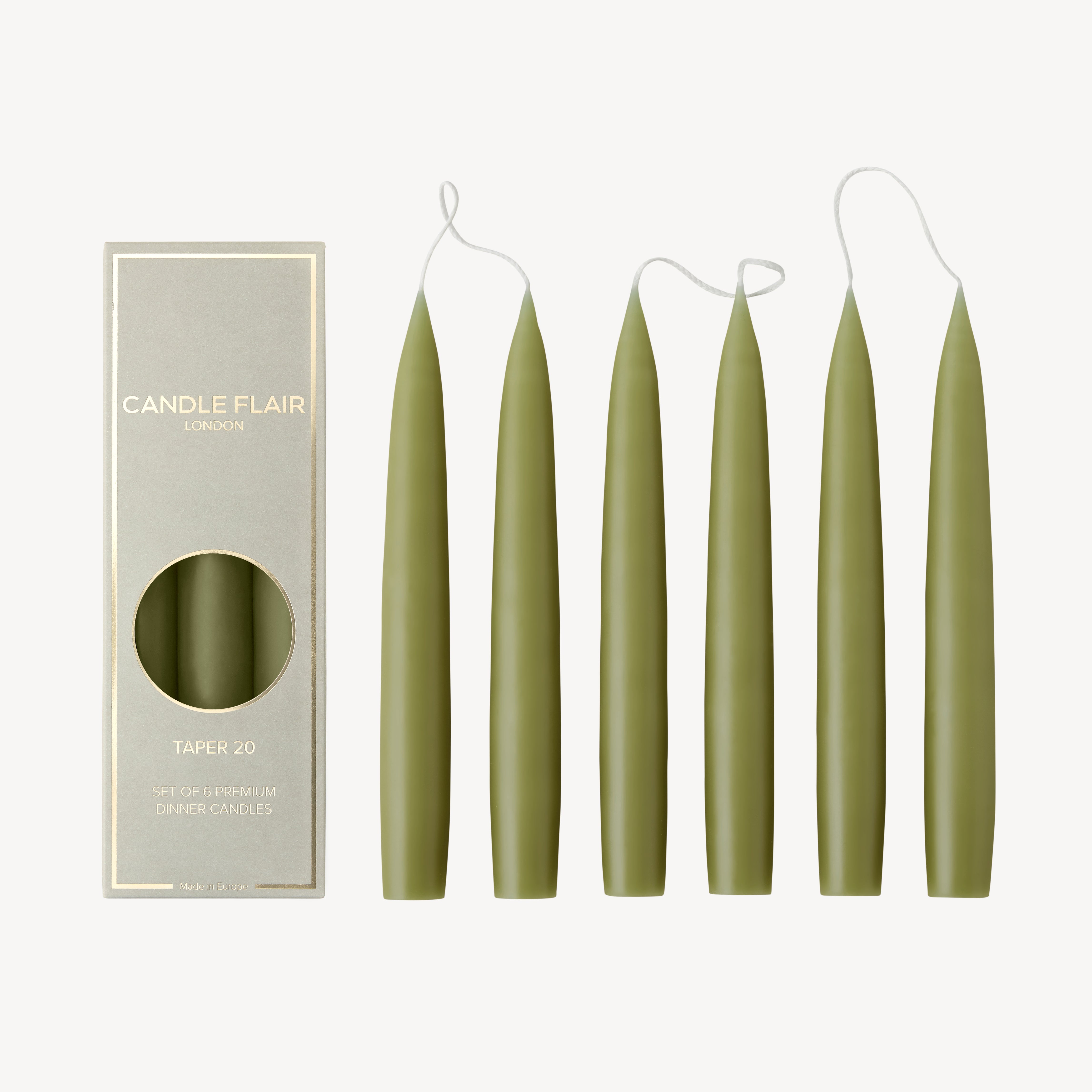 Box of 6 Candles - Taper 20 - Olive Green