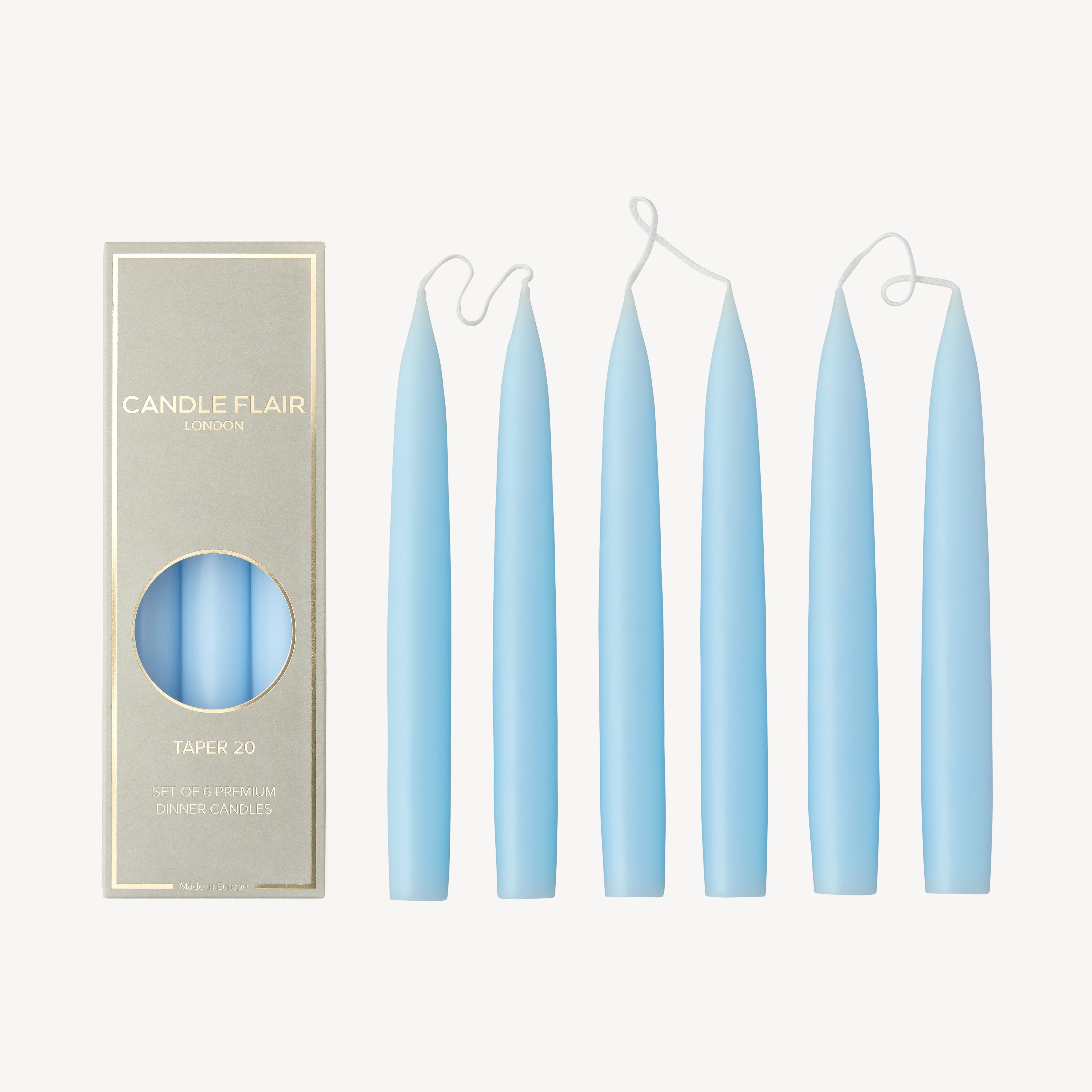 Box of 6 Candles - Taper 20 - Pale Blue