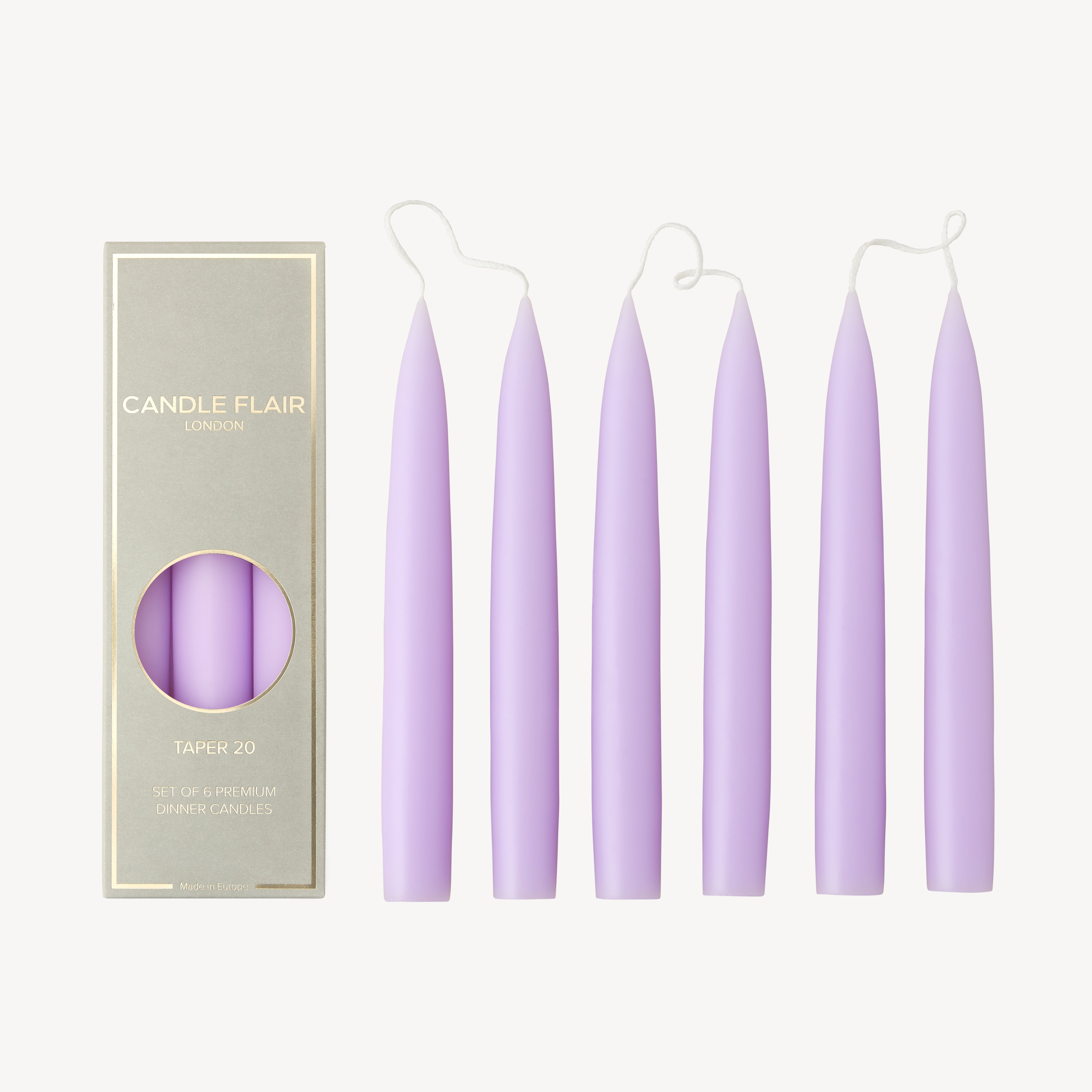 Box of 6 Candles - Taper 20 - Pastel Purple