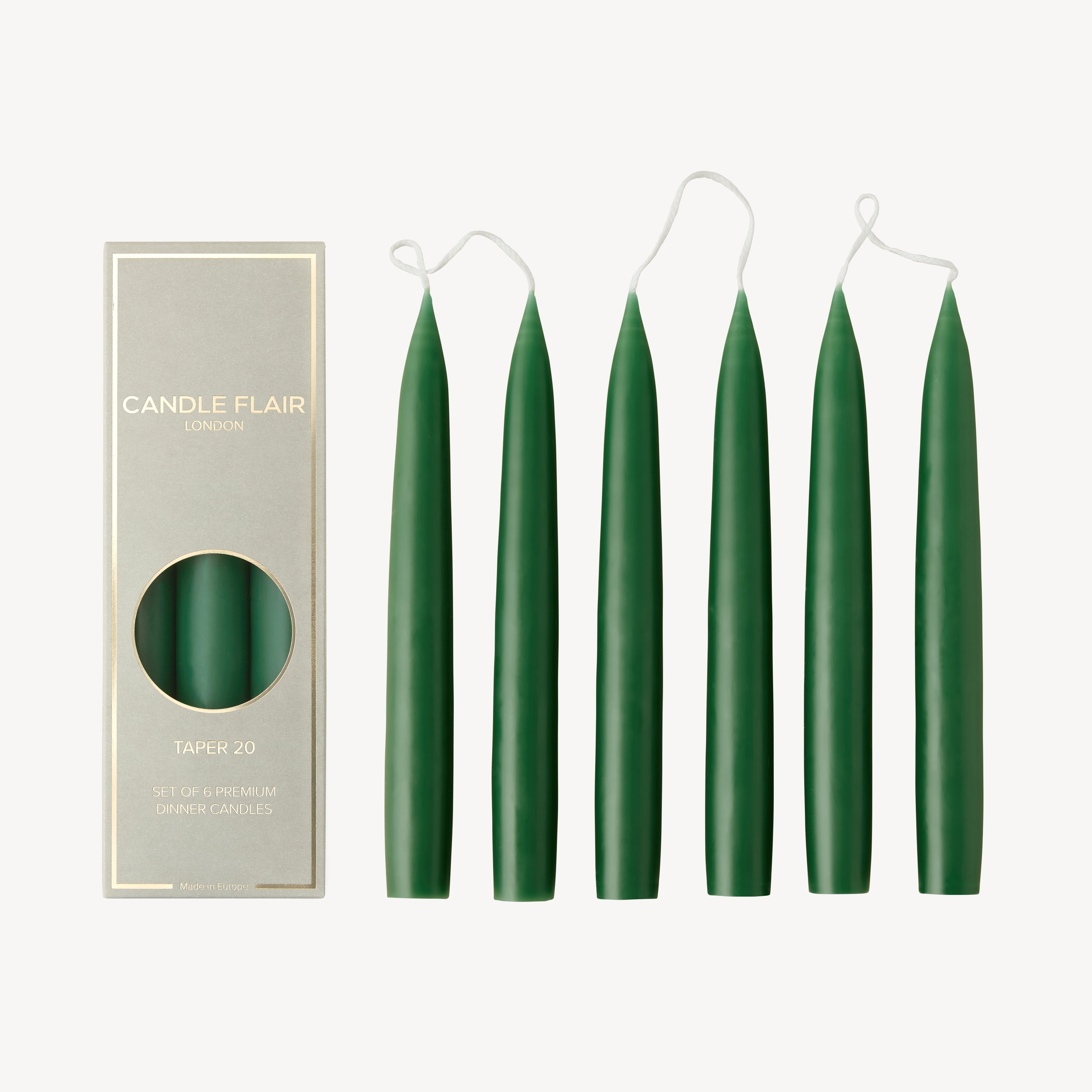 Box of 6 Candles - Taper 20 - Pine Green