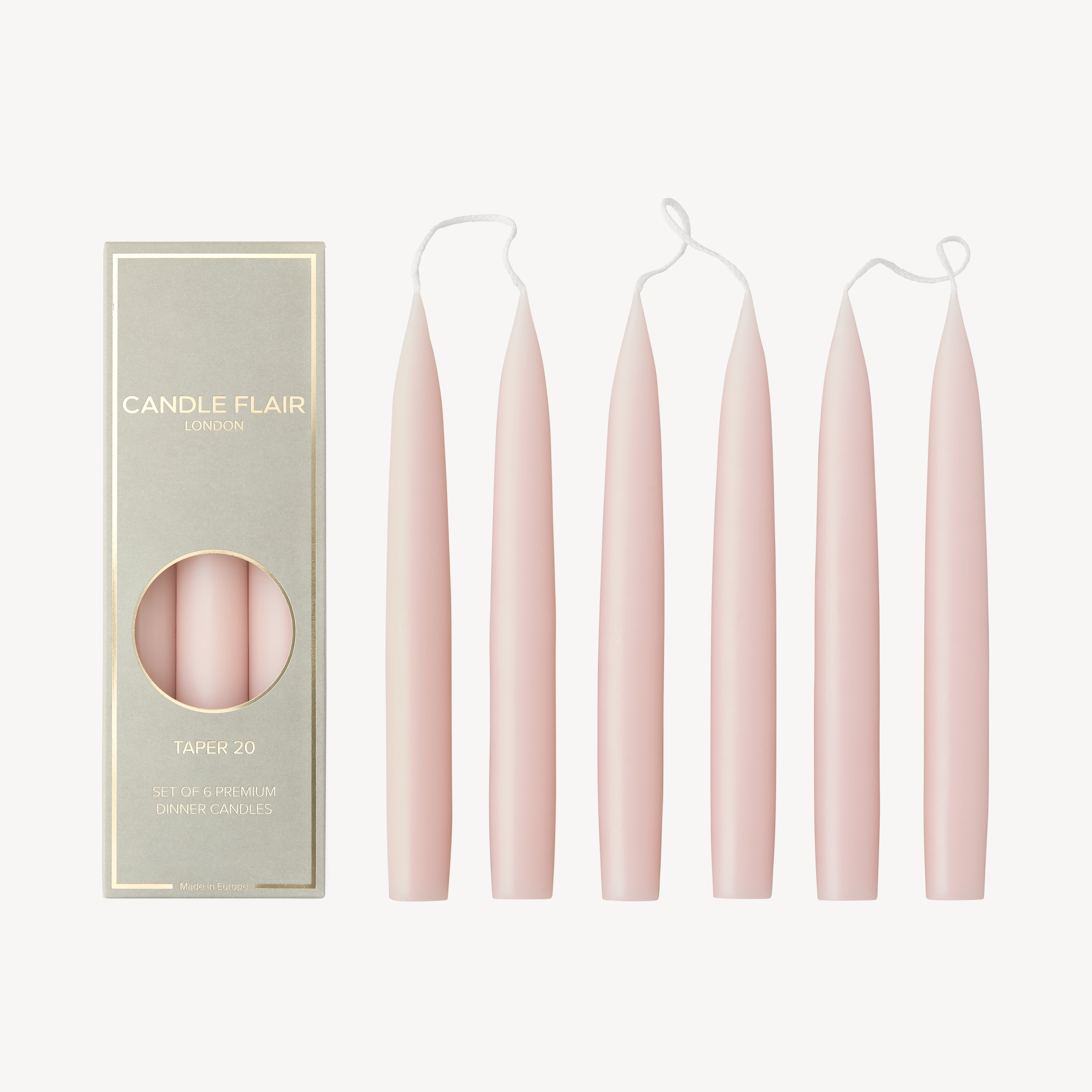 Box of 6 Candles - Taper 20 - Powder Pink