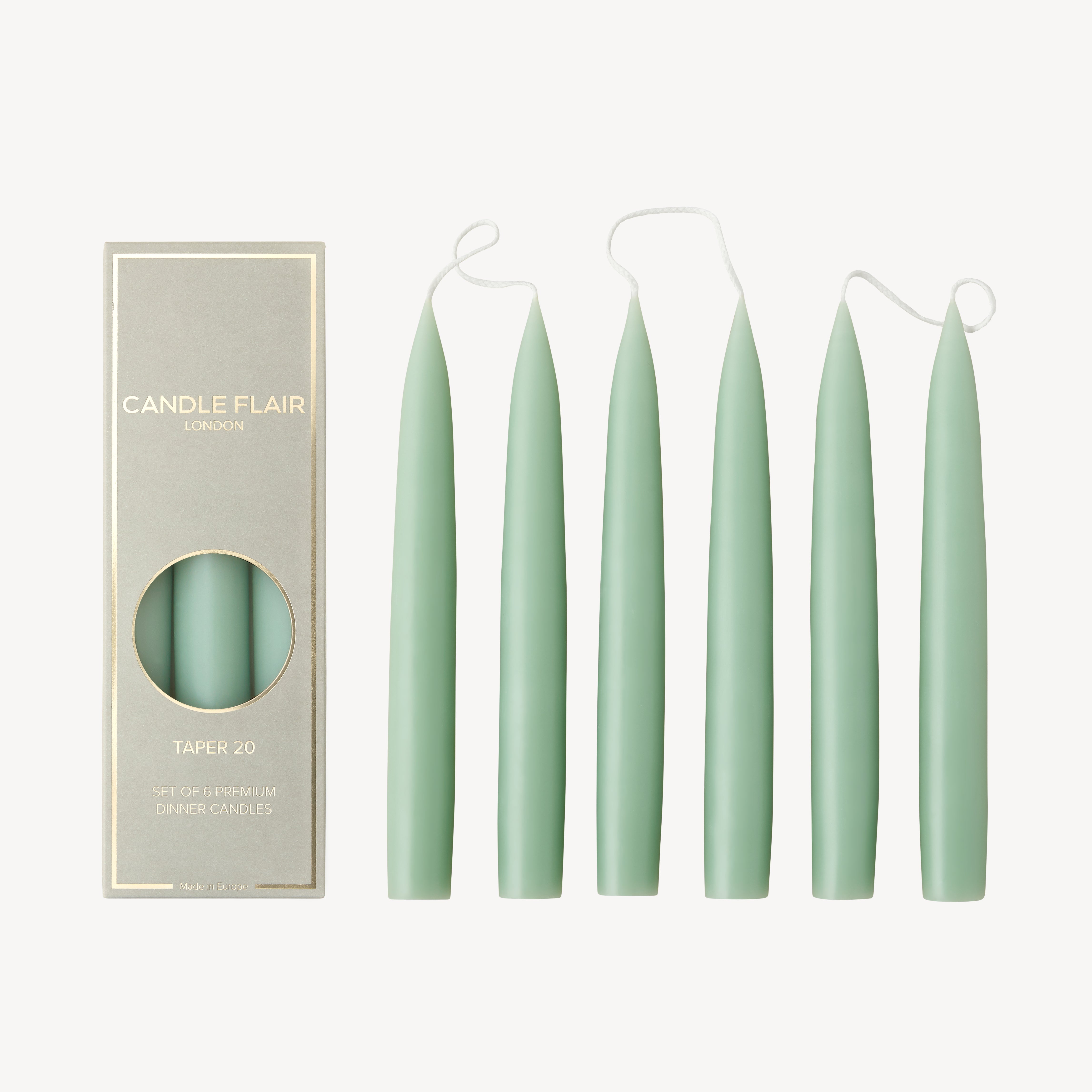 Box of 6 Candles - Taper 20 - Sage Green