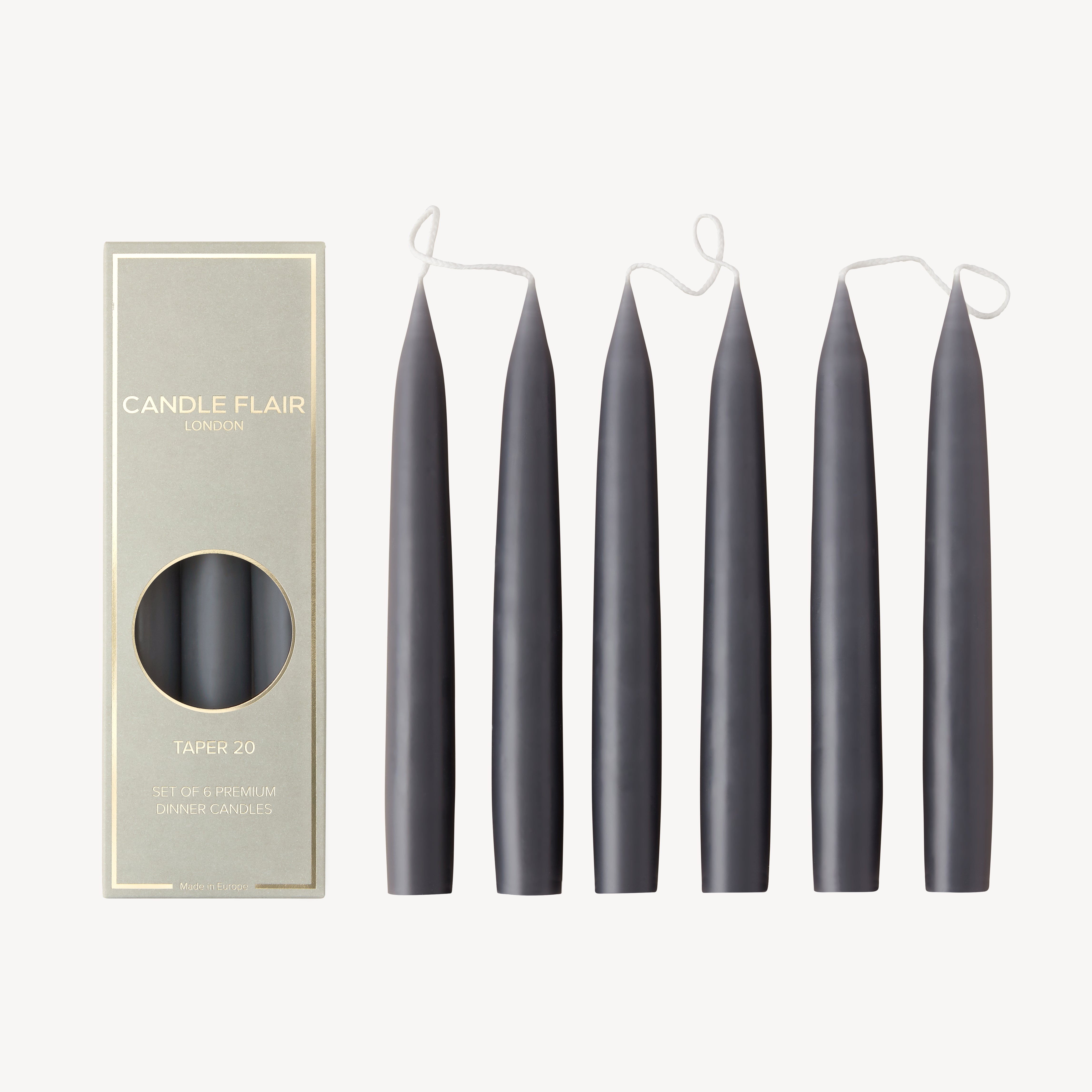 Box of 6 Candles - Taper 20 - Slate Grey