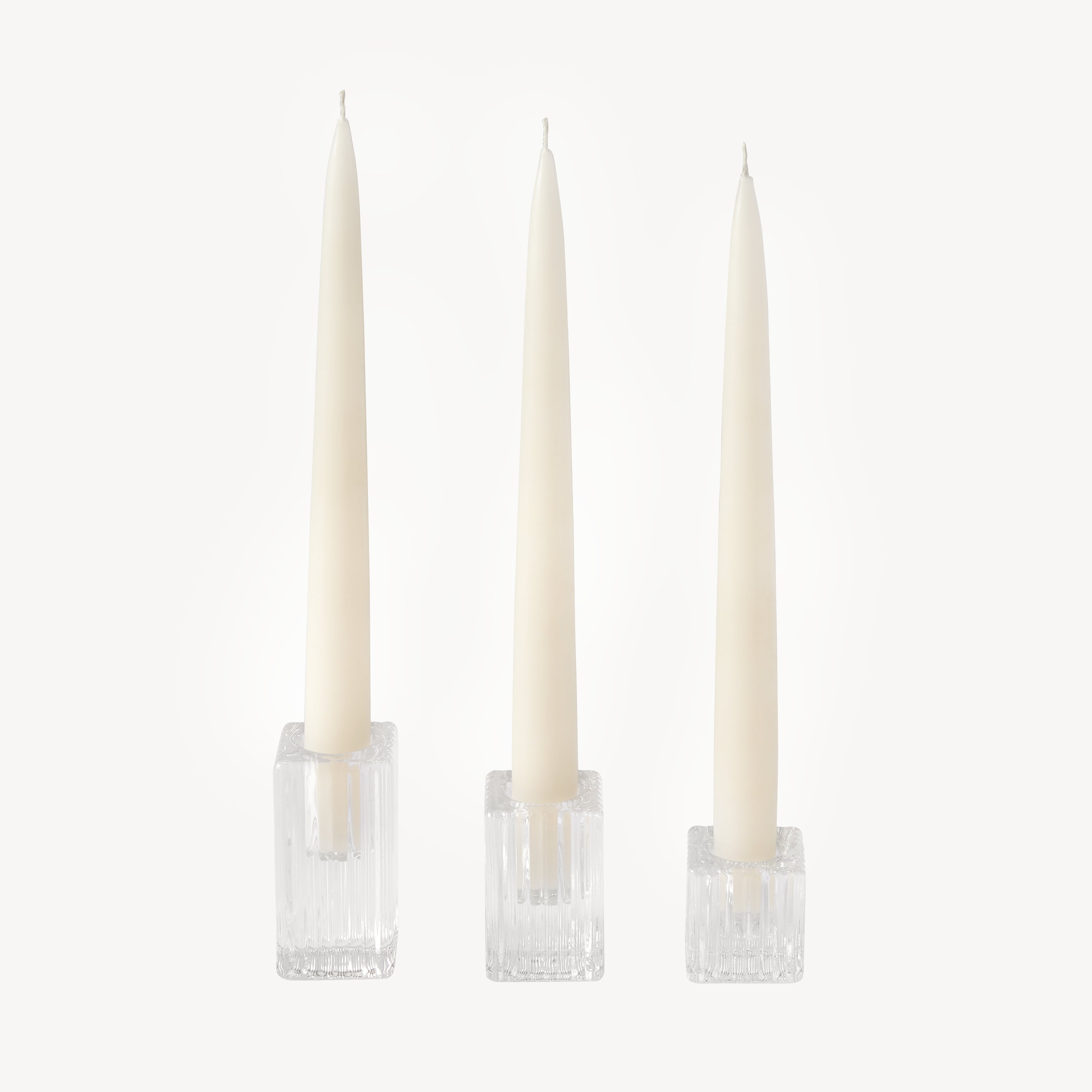 Mid Ribbed Square Glass Dinner Candle Holder - Clear