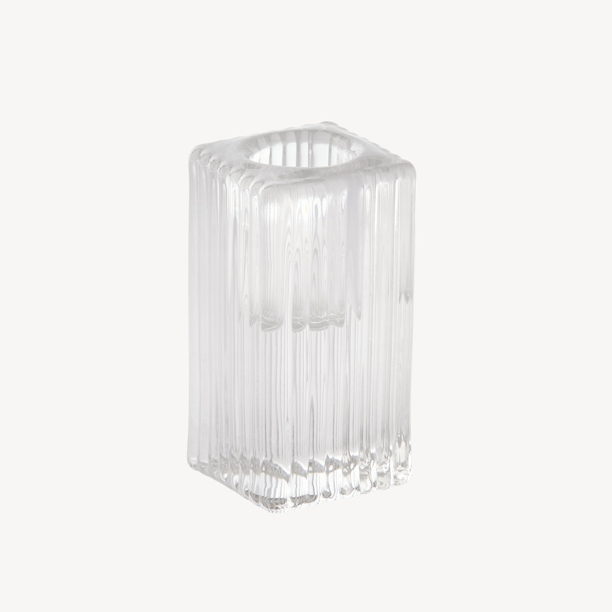 Candle Flair tall ribbed square taper candle holder in clear glass