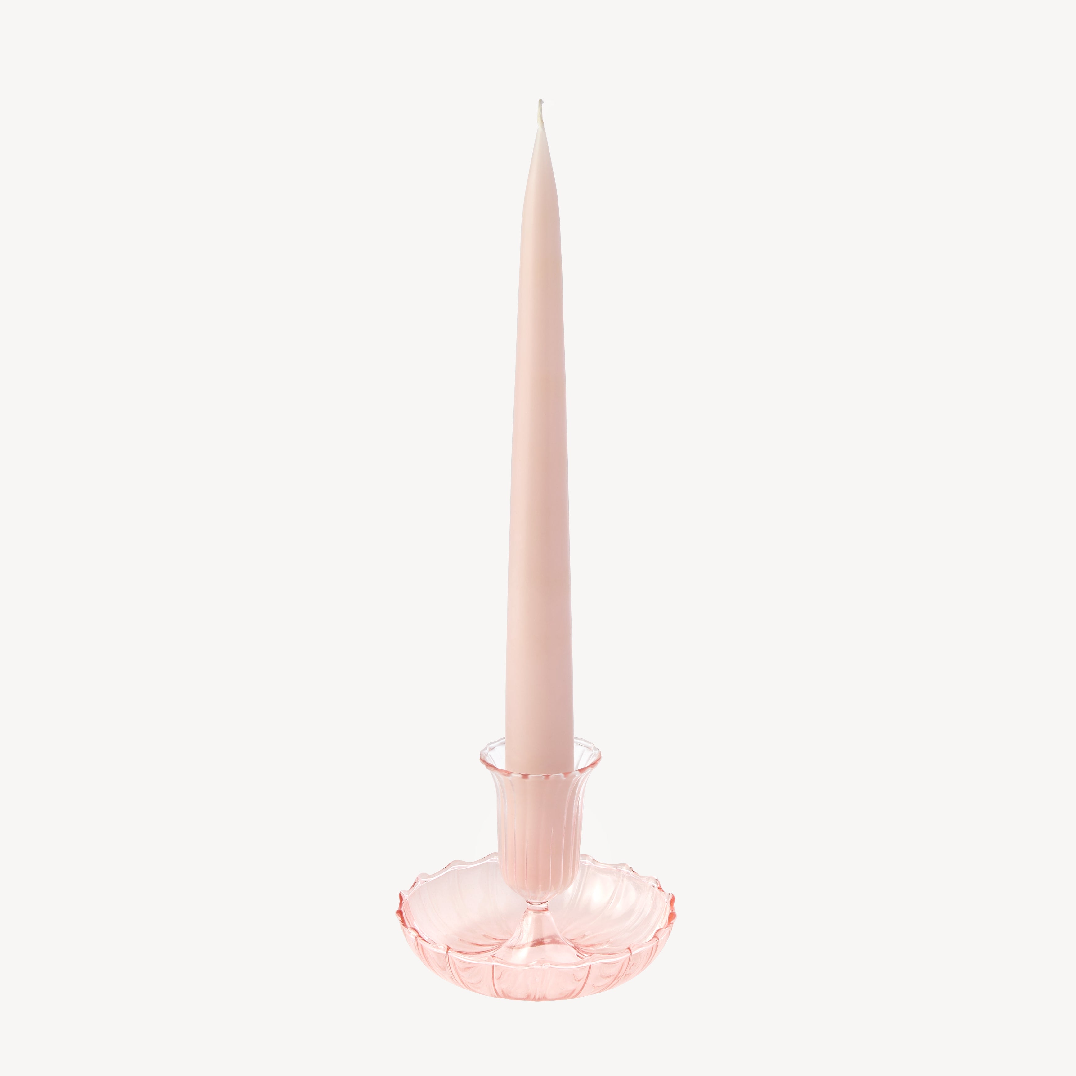 Scallop Glass Dinner Candle Holder - Pale Pink
