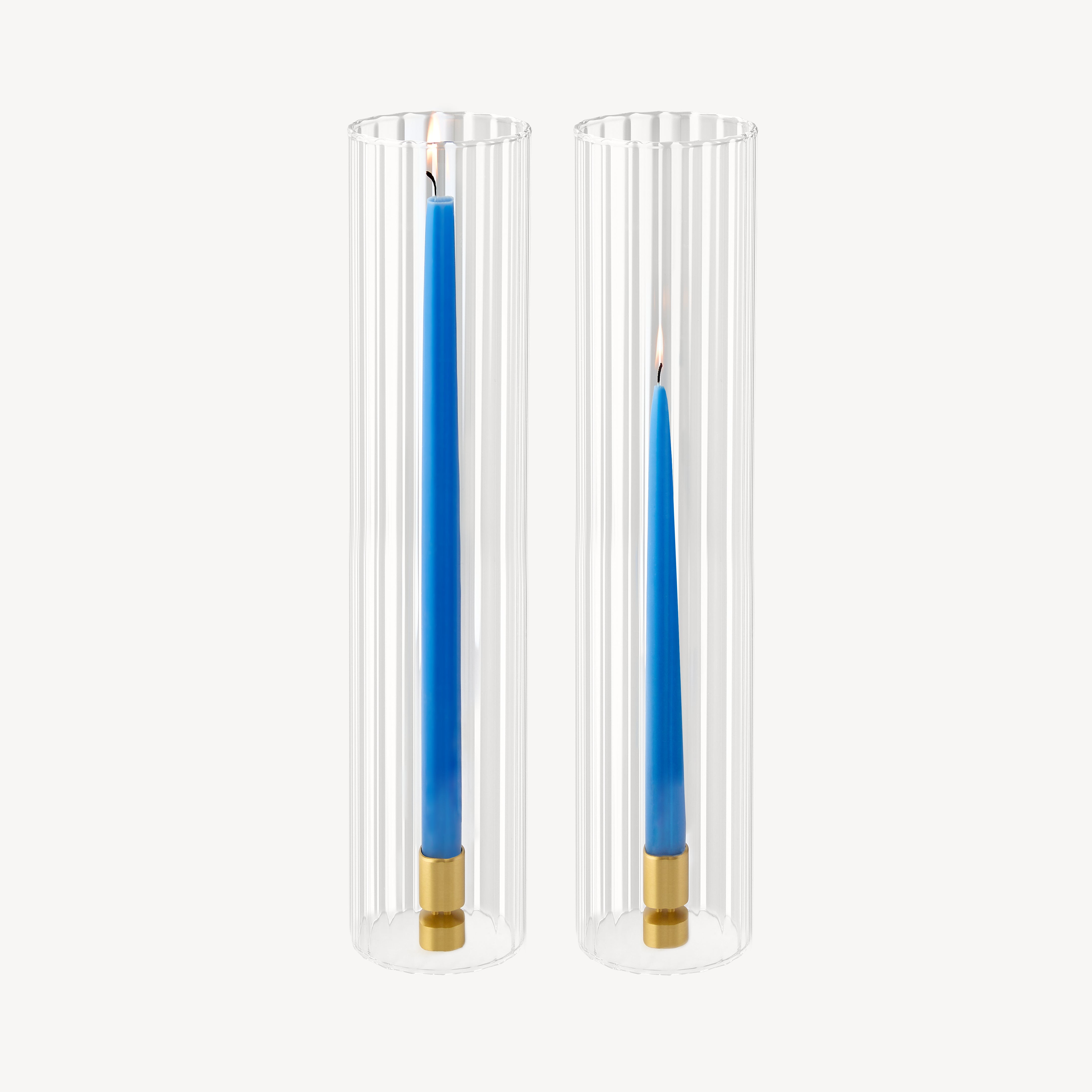Ribbed Glass Candle Hurricane Covers - Set of 2
