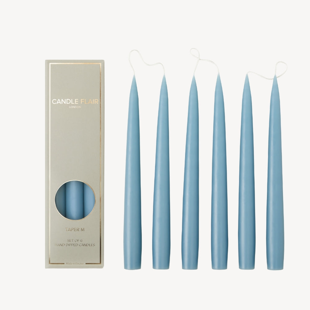Box of 6 Candles - Taper 25 - Grey Blue