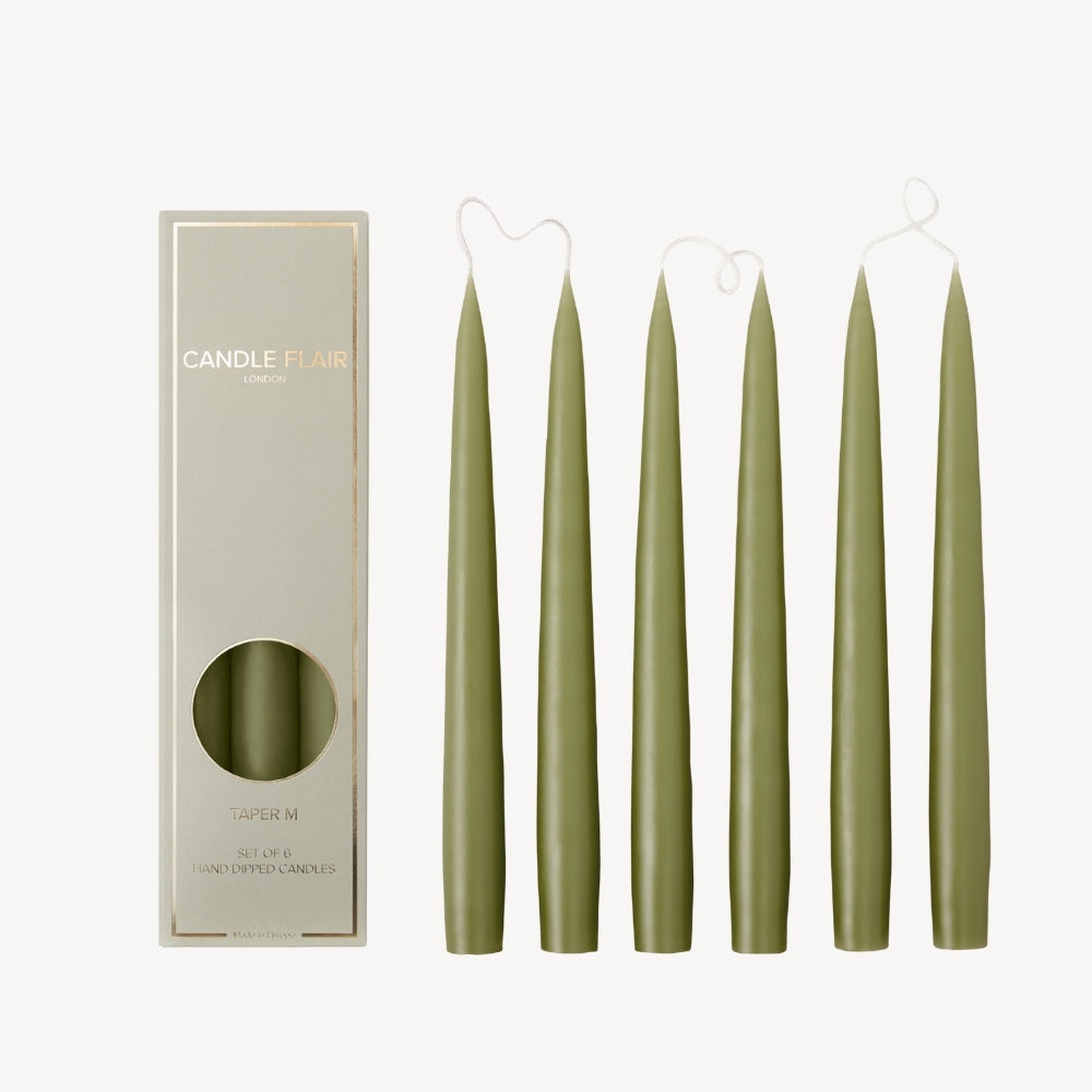 Box of 6 Candles - Taper 25 - Olive Green